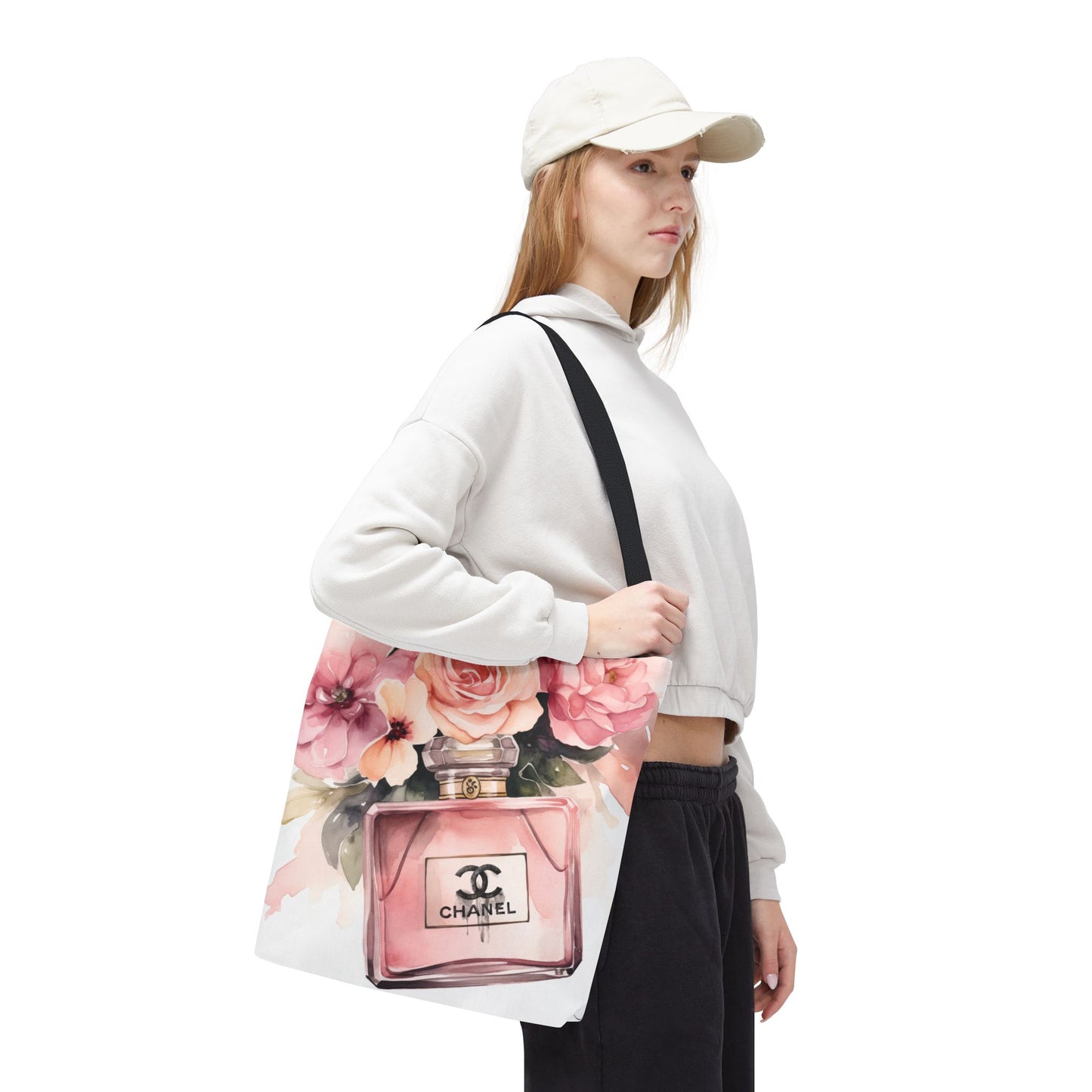 Designer Perfume Inspired Canvas Tote Bag, Basic Square Tote - Pink Perfume Bottle Vase, Designer Perfume