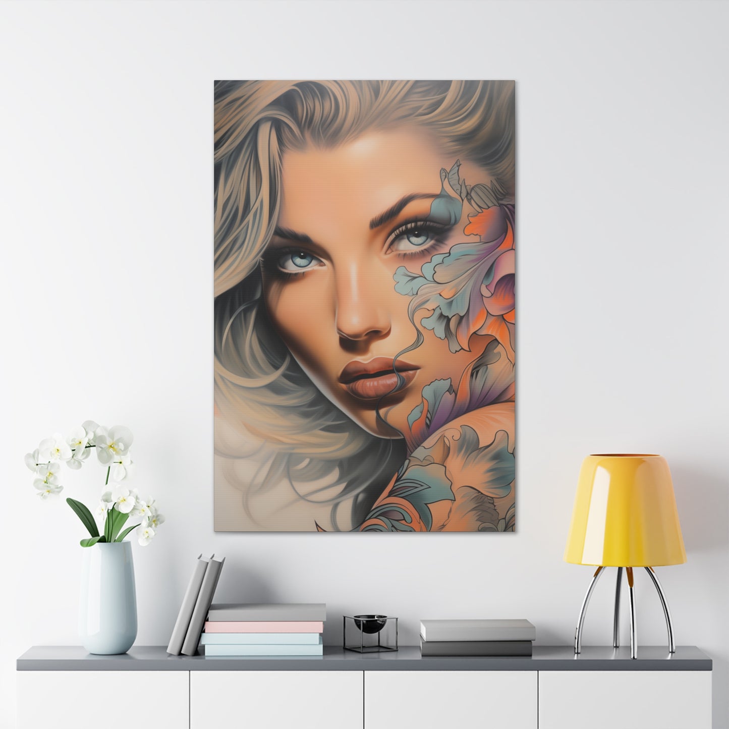 Gallery Wrapped Canvas, Edgy Tattooed Beauty, Urban Pop Art Canvas – Bella