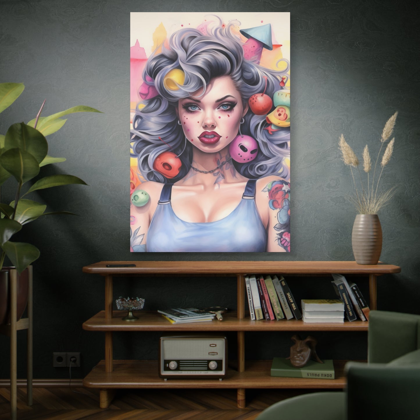 Gallery Wrapped Canvas, Tattooed Beauty, Femme Doll Pop Art Canvas – Lila
