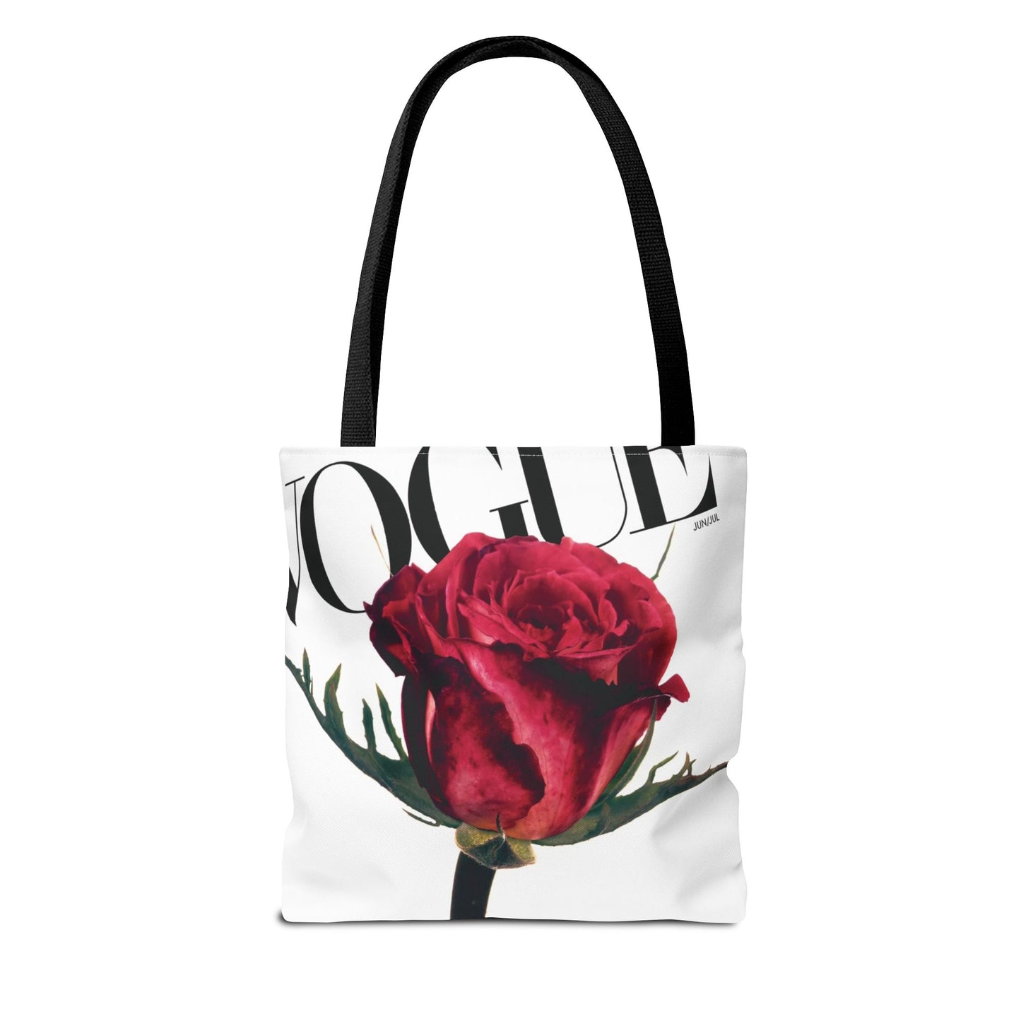 VOGUE Red Rose Square Utility Tote - Fashion Canvas Tote Bag - Designer Inspired Tote