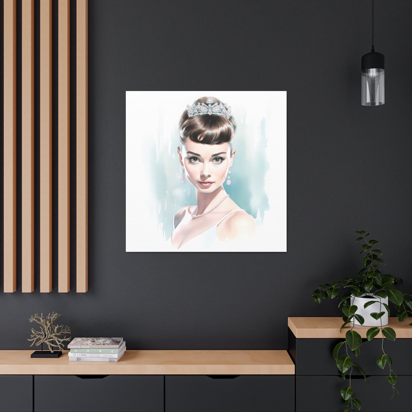Canvas Wall Art, Gallery Wrapped Pop Art, Celebrity Wall Art – Audrey Hepburn - Robin Egg Blue