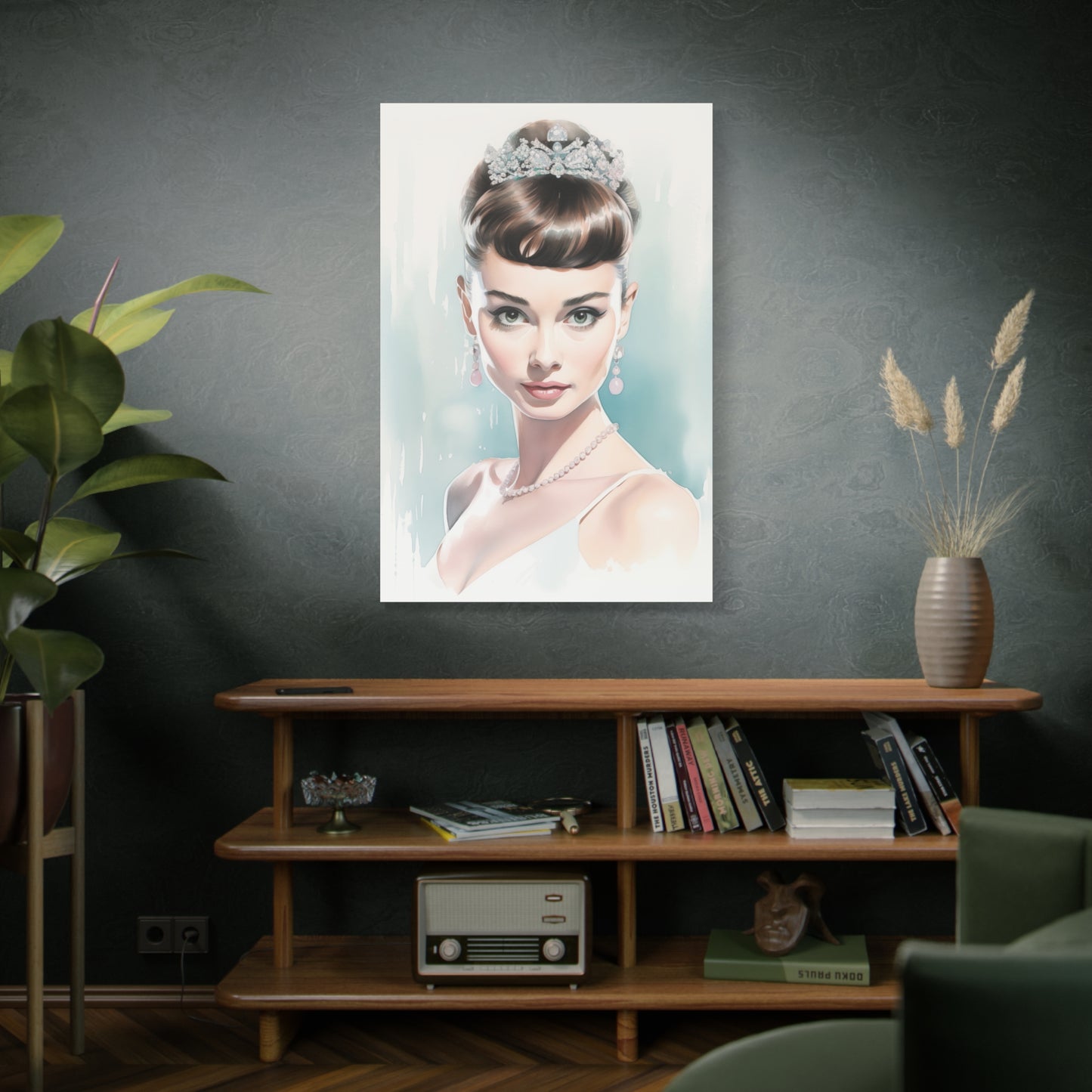 Canvas Wall Art, Gallery Wrapped Pop Art, Celebrity Wall Art – Audrey Hepburn - Robin Egg Blue