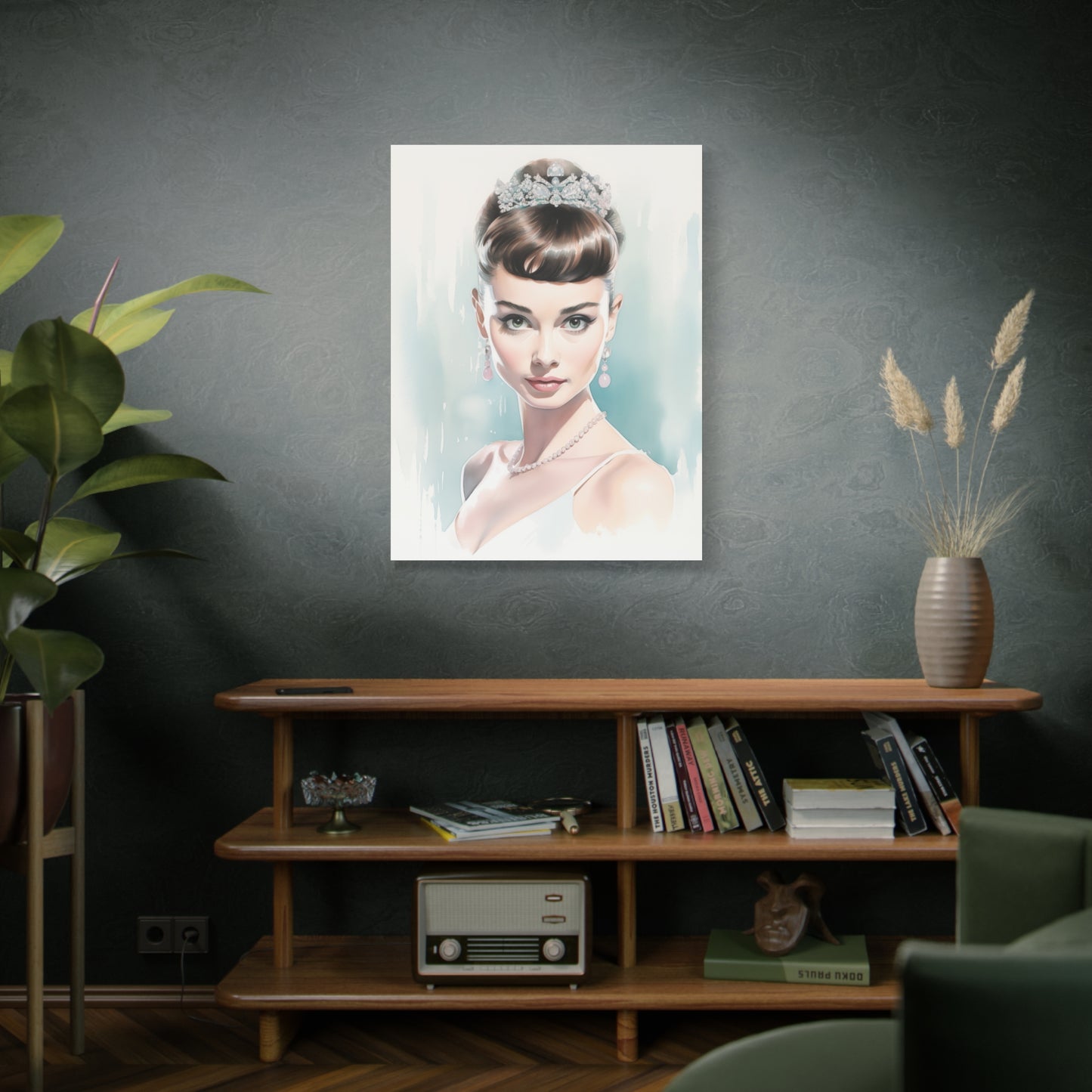 Canvas Wall Art, Gallery Wrapped Pop Art, Celebrity Wall Art – Audrey Hepburn - Robin Egg Blue
