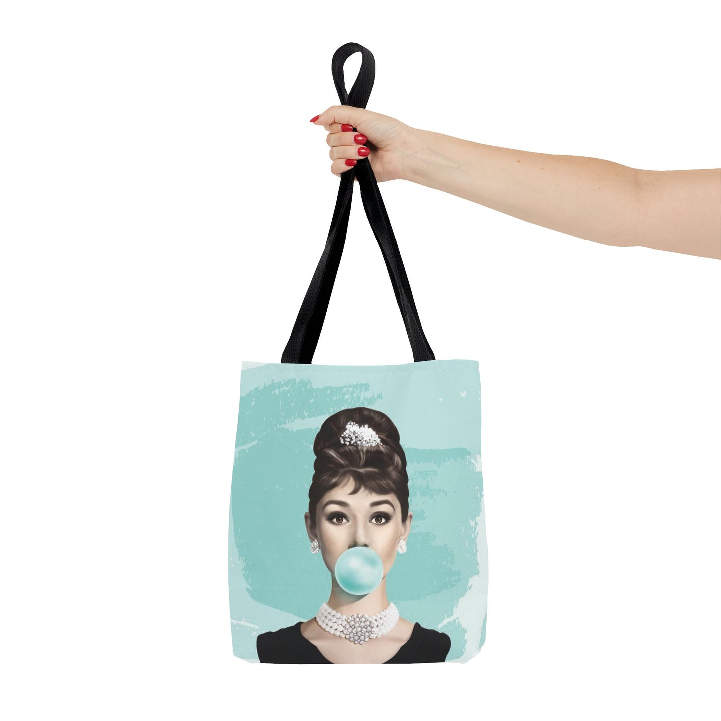 Audrey Hepburn Canvas Tote Bag, Basic Square Tote - Breakfast at Tiffany Inspired, Paris Blue Audrey Hepburn Bubblegum Tote