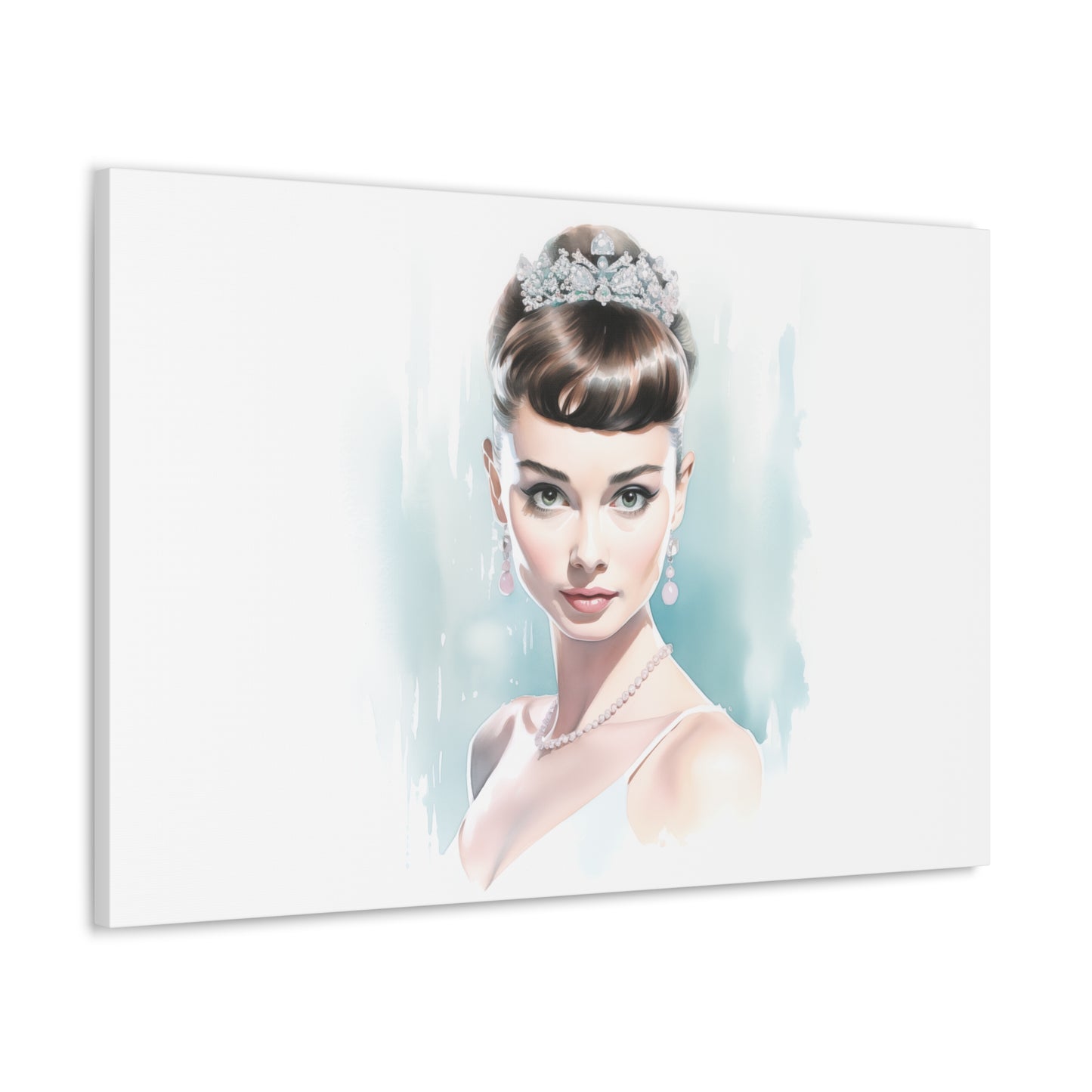 Canvas Wall Art, Gallery Wrapped Pop Art, Celebrity Wall Art – Audrey Hepburn - Robin Egg Blue