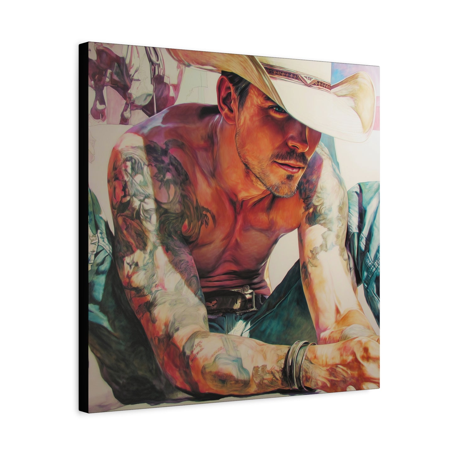 Gallery Wrapped Canvas, Wranglers and Wreckage Art Canvas, Erotic Pinup Art Canvas – Cade