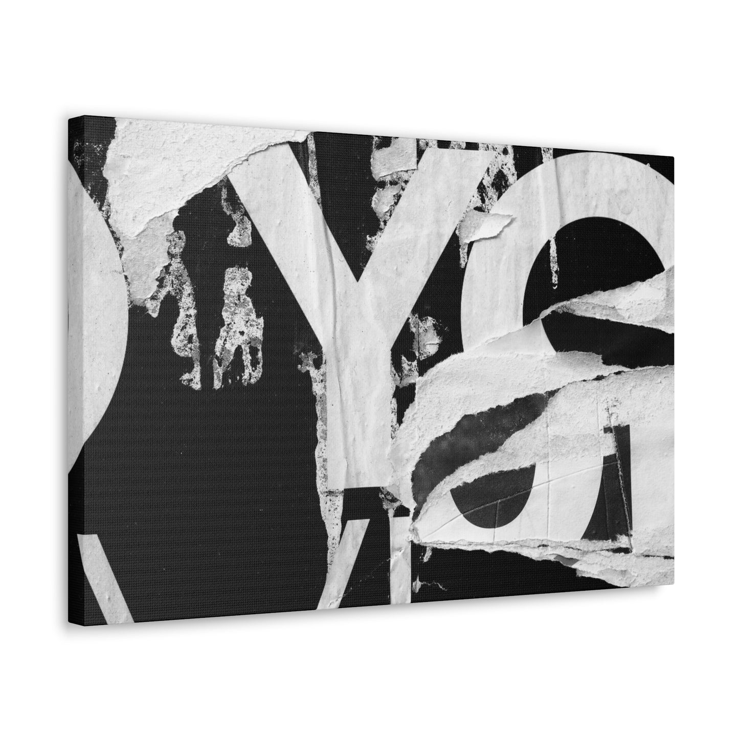 Canvas Wall Art, Gallery Wrapped Urban Street Art, Abstract Torn Poster Street Art - Black and White YO