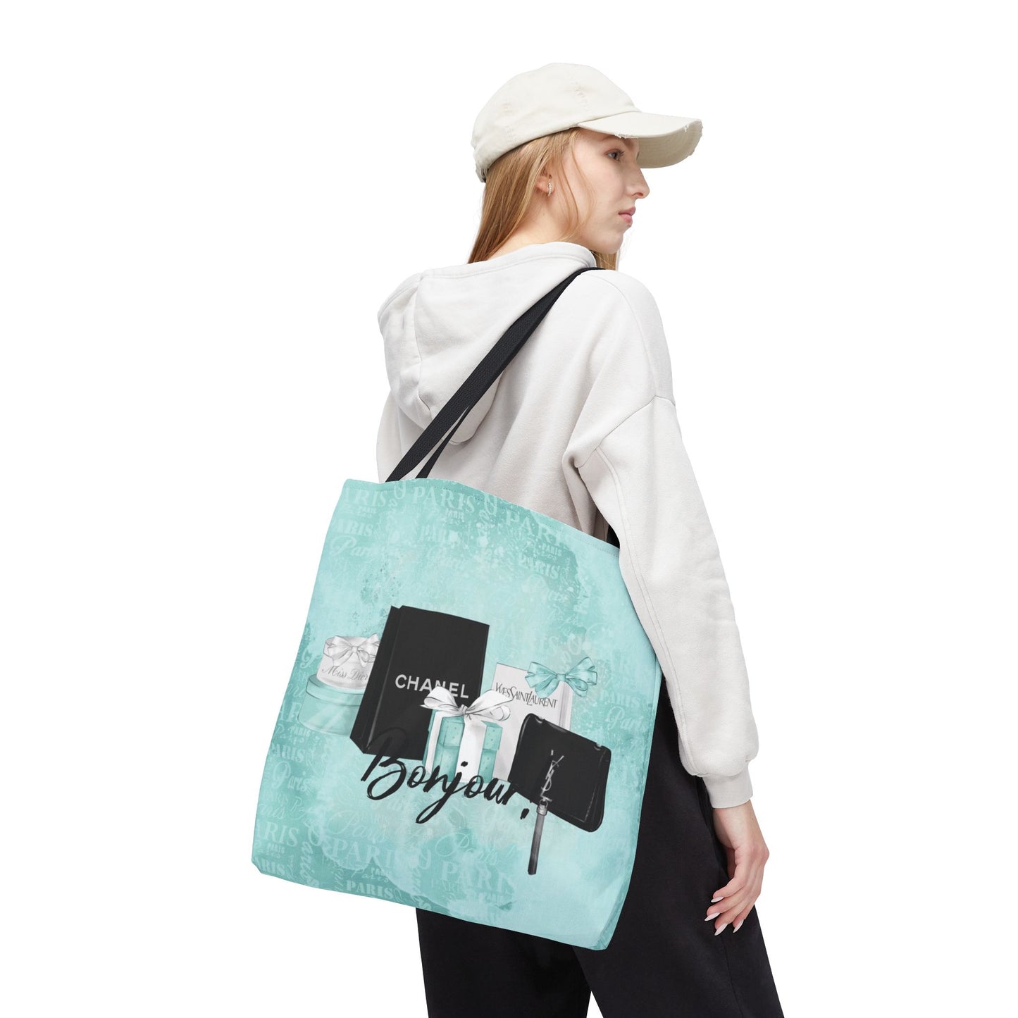 Bonjour Tote Bag, Utility Tote - Designer Inspired Tote - Fashion Tote - Breakfast at Tiffany