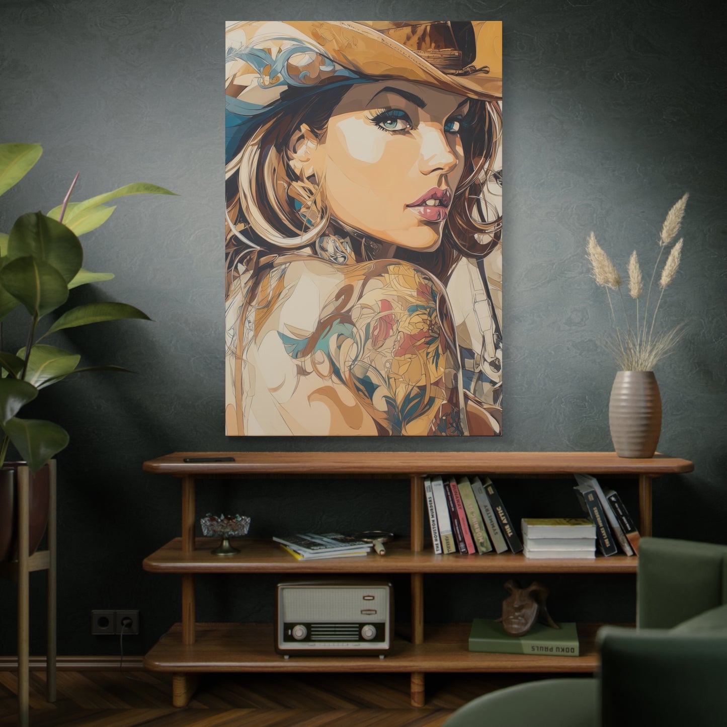 Gallery Wrapped Canvas, Wranglers and Wreckage Art Canvas, Erotic Pinup Art Canvas – Tessa