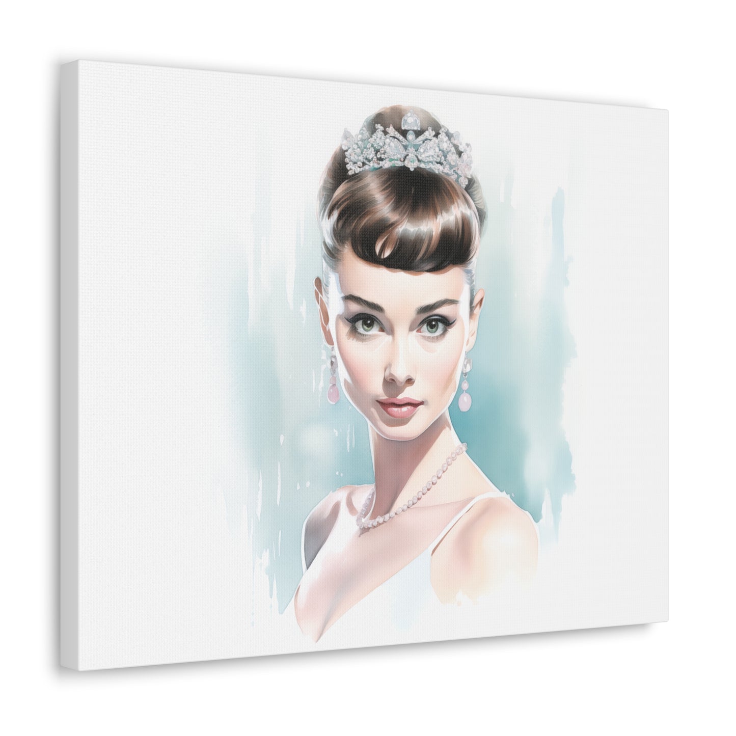 Canvas Wall Art, Gallery Wrapped Pop Art, Celebrity Wall Art – Audrey Hepburn - Robin Egg Blue
