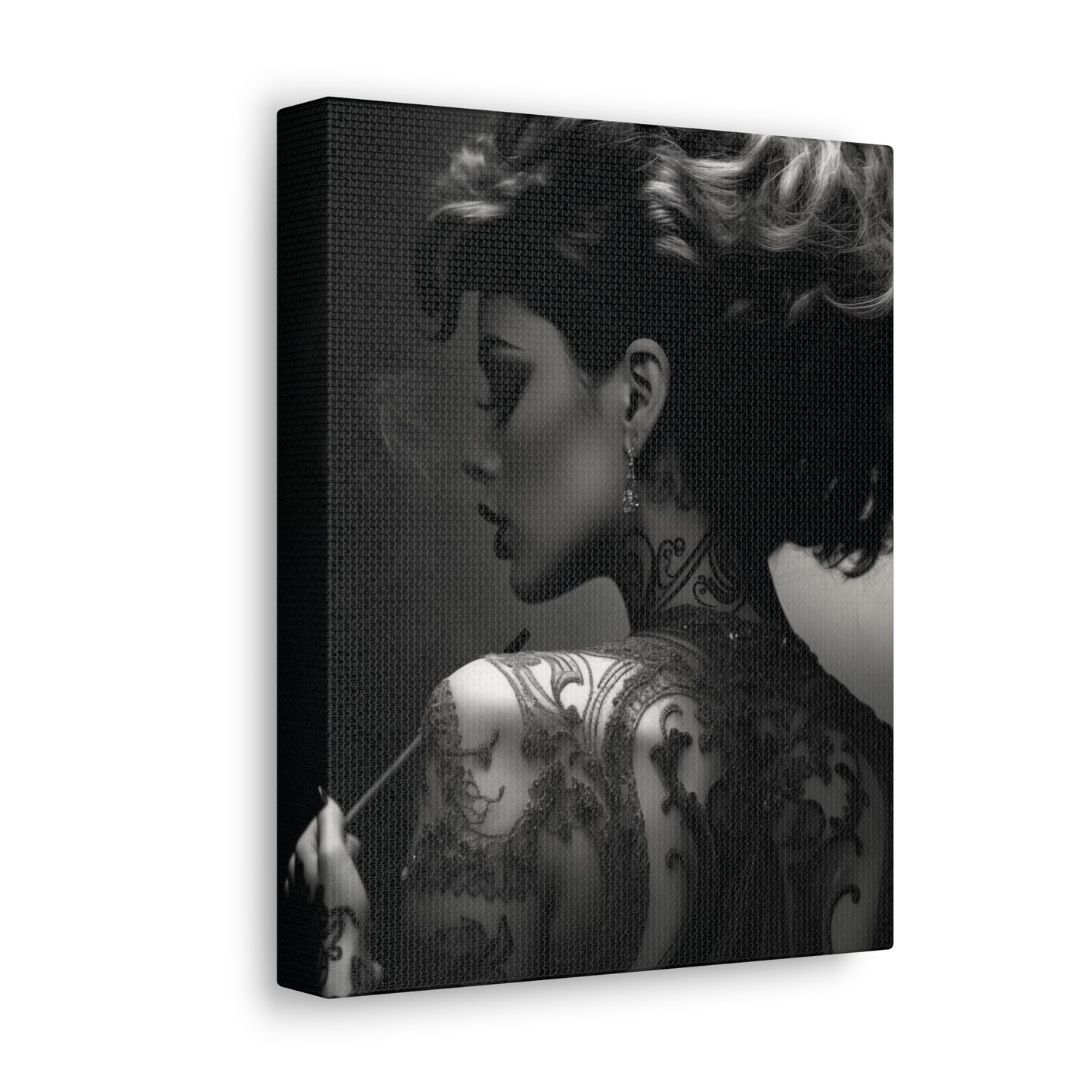 Canvas Gallery Wrap - Black and White Photography - Tattooed and Smoking
