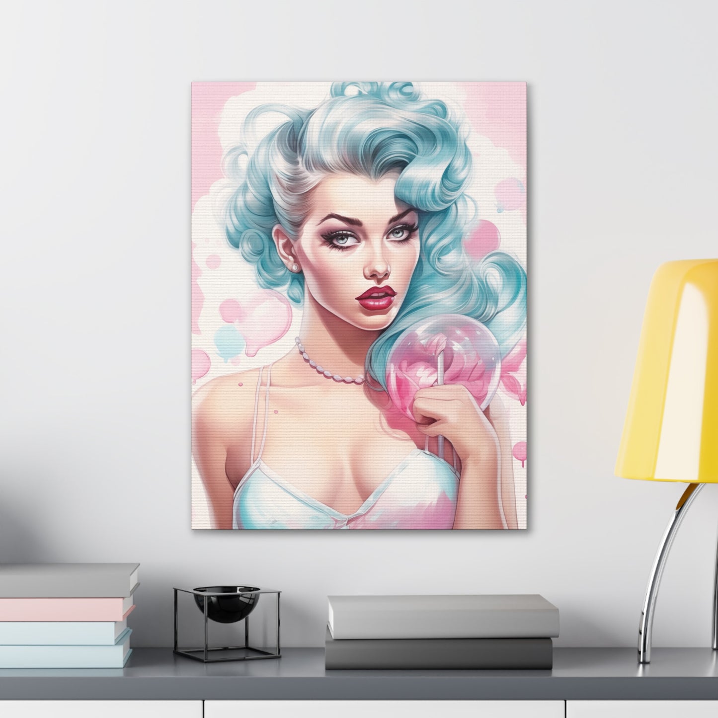Canvas Gallery Wrapped High-Fashion Wall Art, Stylish Decor, Retro Femme Doll Pop Art – Tessa