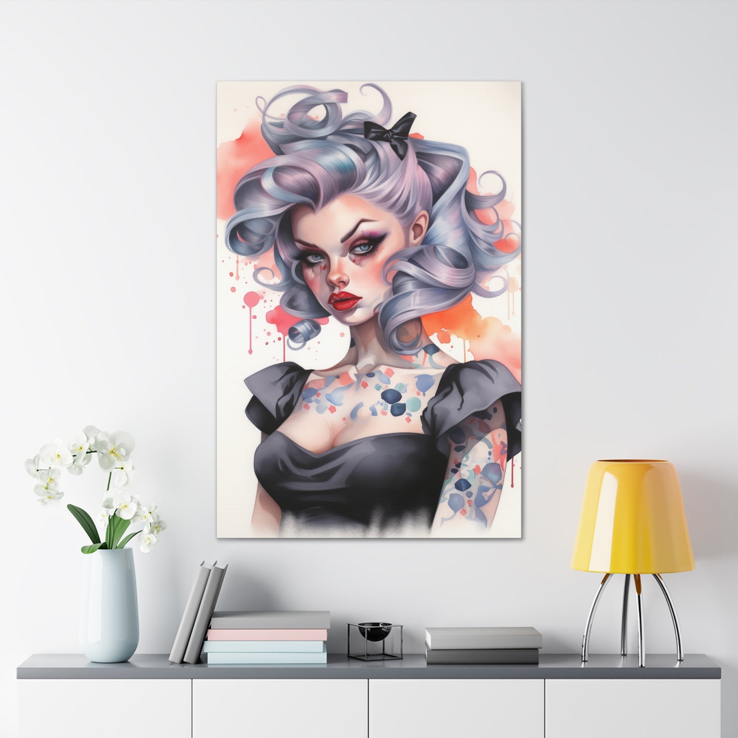 Gallery Wrapped Canvas, Edgy Tattooed Beauty, Urban Pop Art Canvas – Noelle