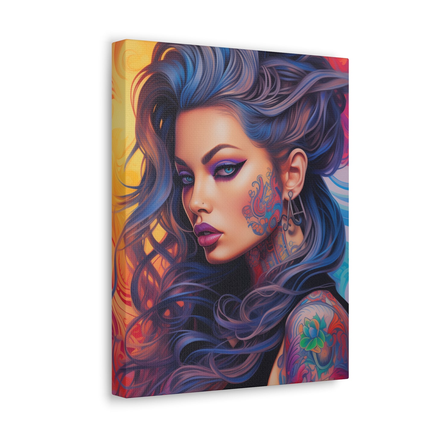 Gallery Wrapped Canvas, Edgy Tattooed Beauty, Urban Pop Art Canvas – Faye