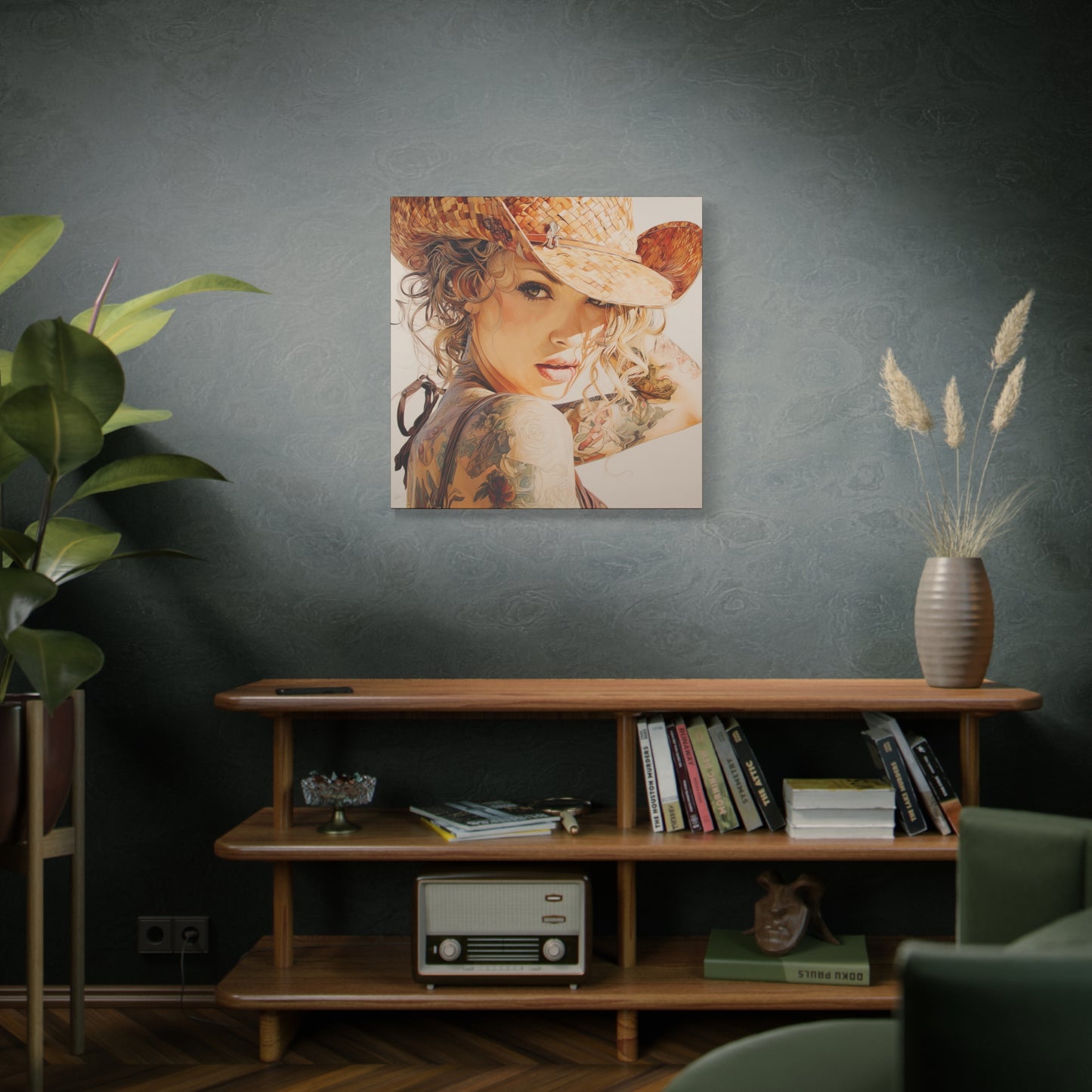 Gallery Wrapped Canvas, Wranglers and Wreckage Art Canvas, Erotic Pinup Art Canvas – Sadie