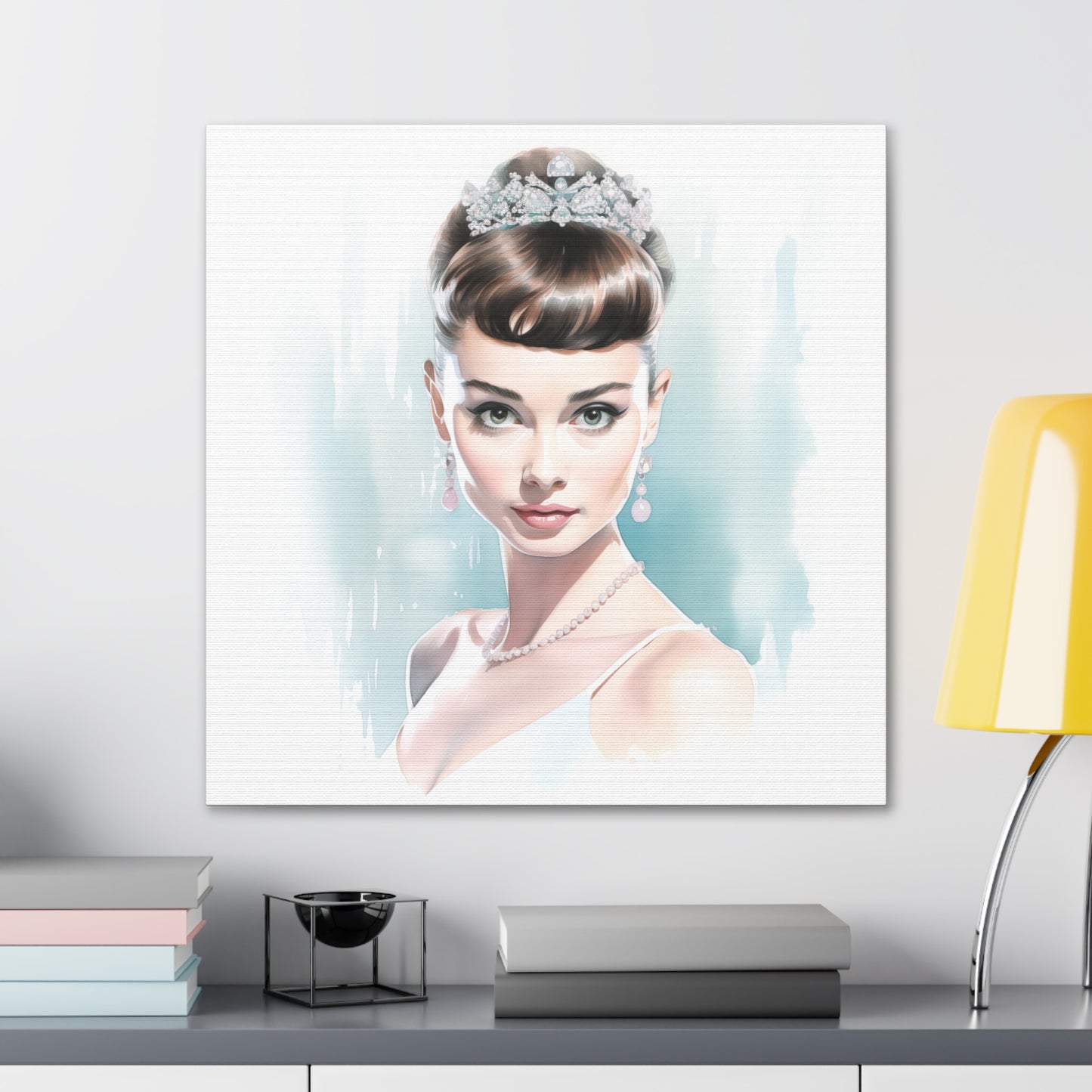 Canvas Wall Art, Gallery Wrapped Pop Art, Celebrity Wall Art – Audrey Hepburn - Robin Egg Blue