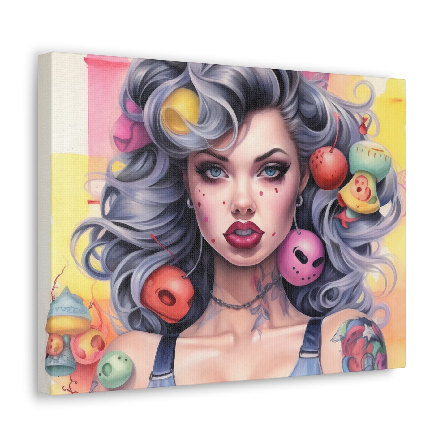 Gallery Wrapped Canvas, Tattooed Beauty, Femme Doll Pop Art Canvas – Lila