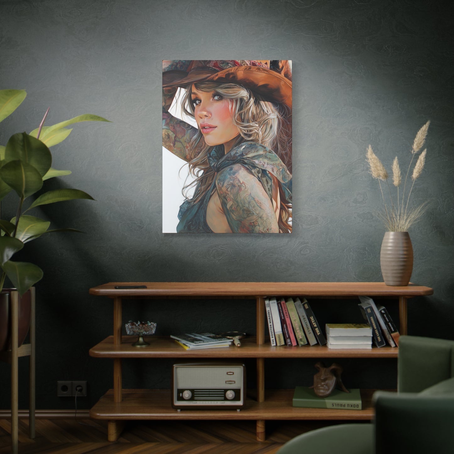 Gallery Wrapped Canvas, Wranglers and Wreckage Art Canvas, Erotic Pinup Art Canvas – Millie
