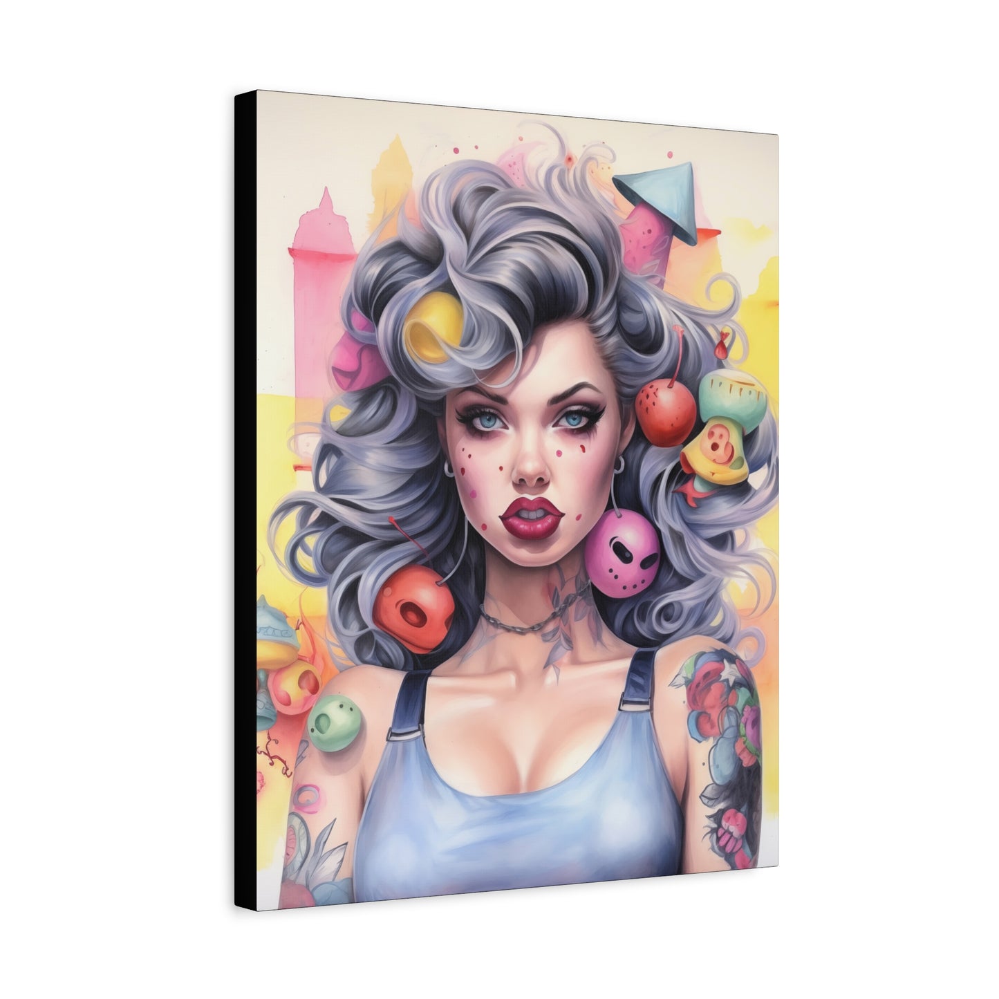 Gallery Wrapped Canvas, Tattooed Beauty, Femme Doll Pop Art Canvas – Lila