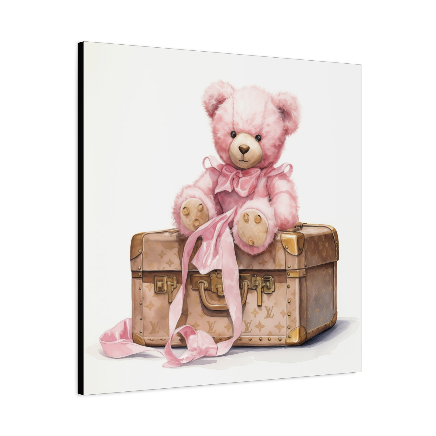 Canvas Gallery Wrap - Designer Inspired Trunk Bear Wall Art - Gold Buttons