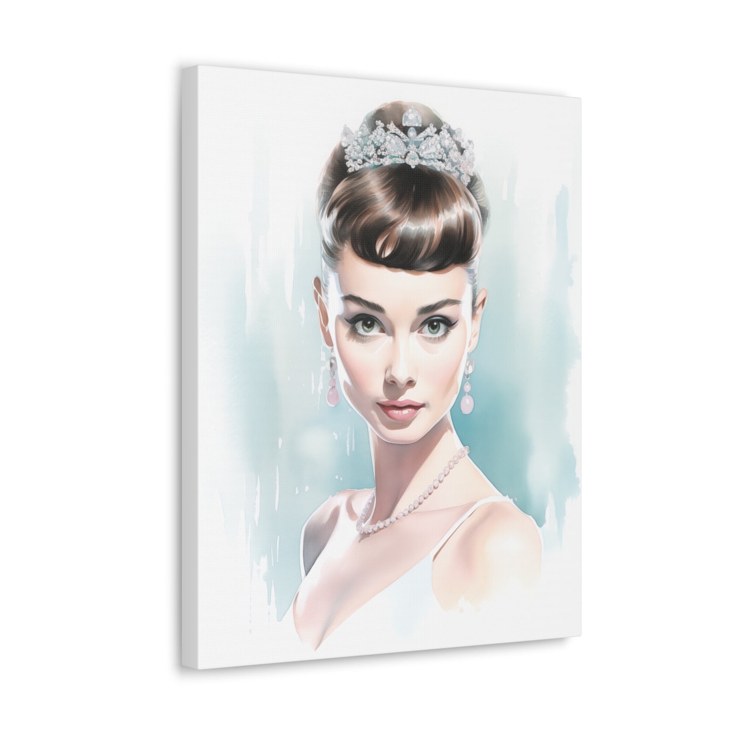 Canvas Wall Art, Gallery Wrapped Pop Art, Celebrity Wall Art – Audrey Hepburn - Robin Egg Blue