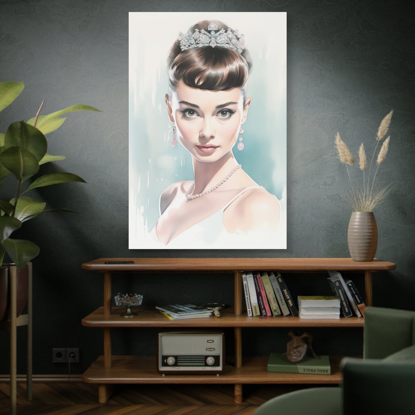 Canvas Wall Art, Gallery Wrapped Pop Art, Celebrity Wall Art – Audrey Hepburn - Robin Egg Blue