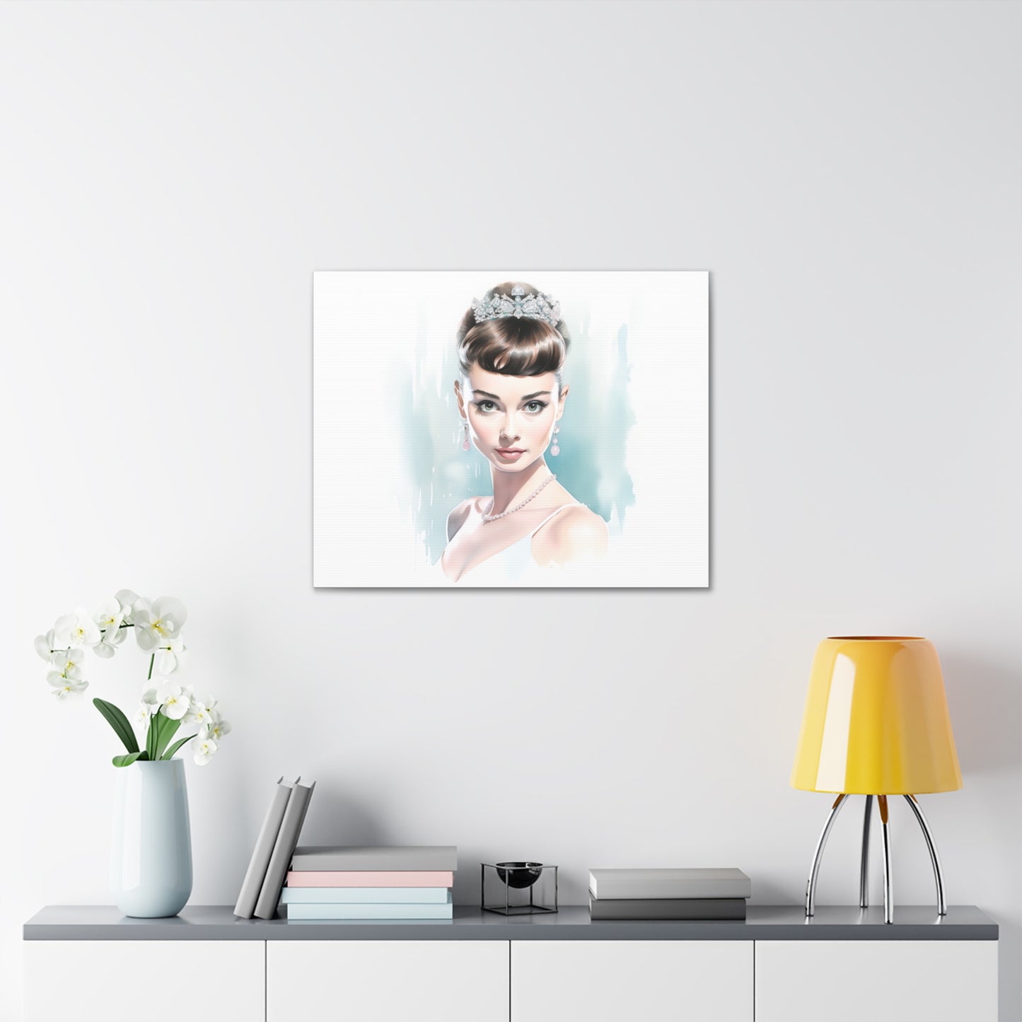 Canvas Wall Art, Gallery Wrapped Pop Art, Celebrity Wall Art – Audrey Hepburn - Robin Egg Blue