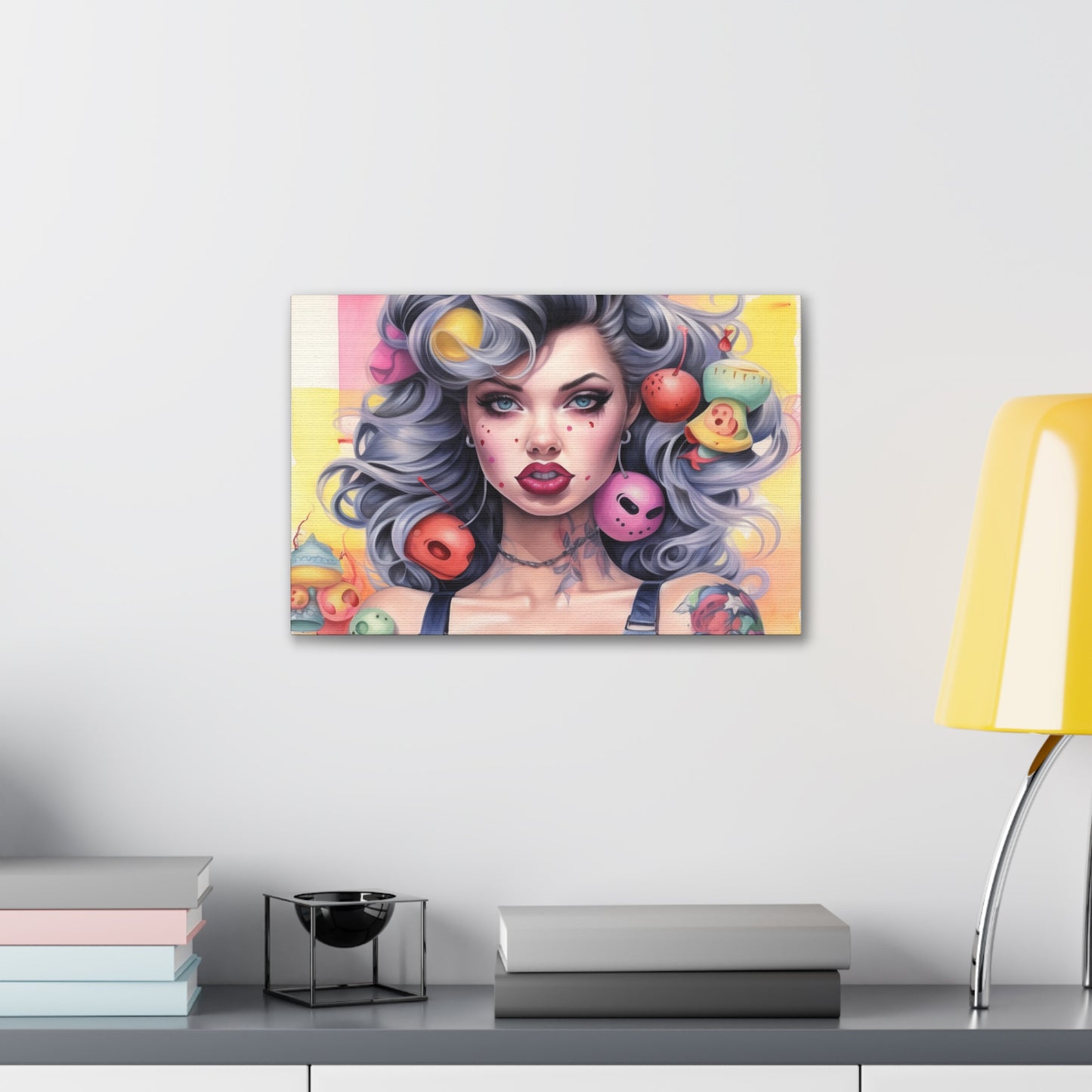Gallery Wrapped Canvas, Tattooed Beauty, Femme Doll Pop Art Canvas – Lila