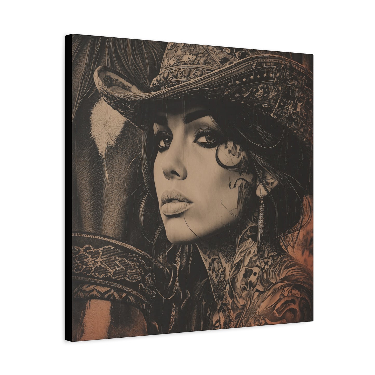 Gallery Wrapped Canvas, Wranglers and Wreckage Art Canvas, Erotic Pinup Art Canvas – Loretta