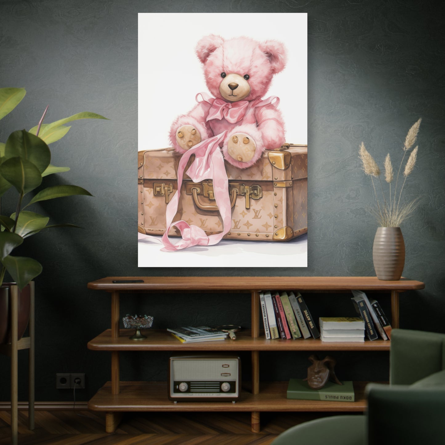 Canvas Gallery Wrap - Designer Inspired Trunk Bear Wall Art - Gold Buttons