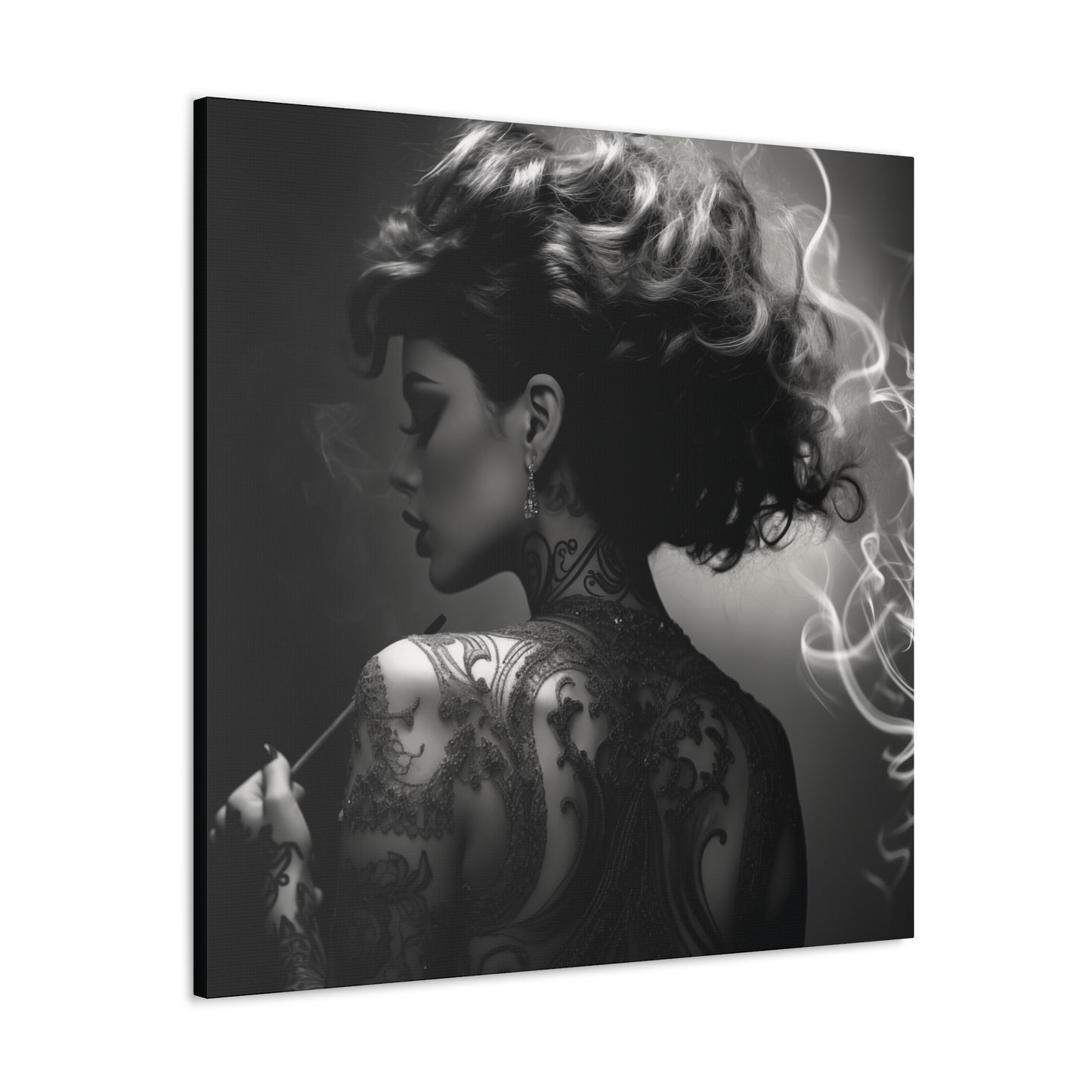 Canvas Gallery Wrap - Black and White Photography - Tattooed and Smoking