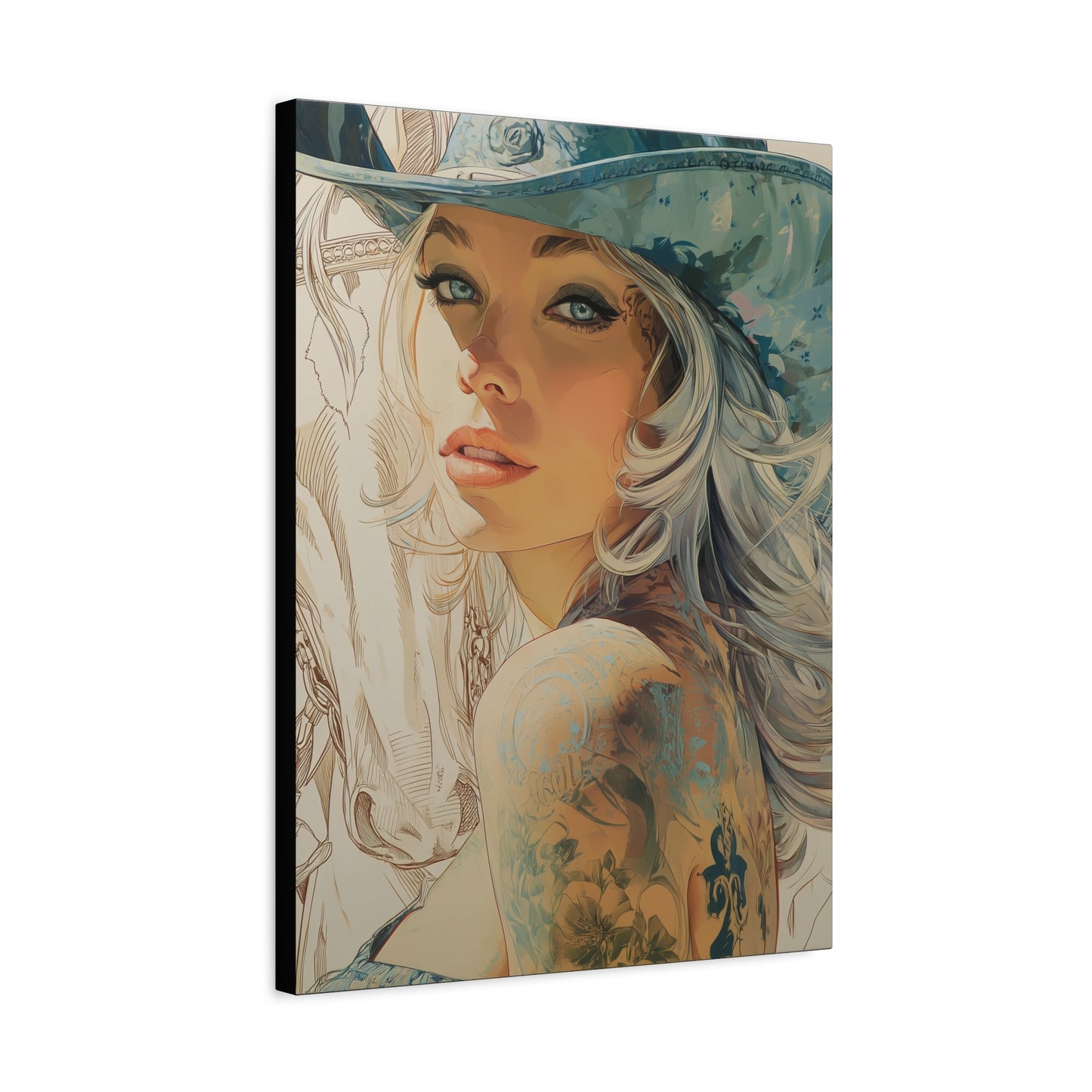 Gallery Wrapped Canvas, Wranglers and Wreckage Art Canvas, Erotic Pinup Art Canvas – Willa