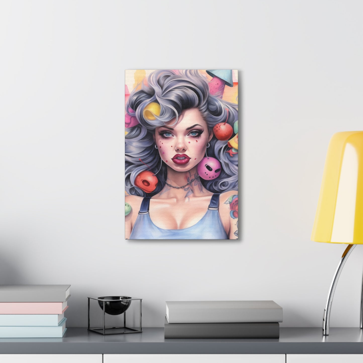 Gallery Wrapped Canvas, Tattooed Beauty, Femme Doll Pop Art Canvas – Lila
