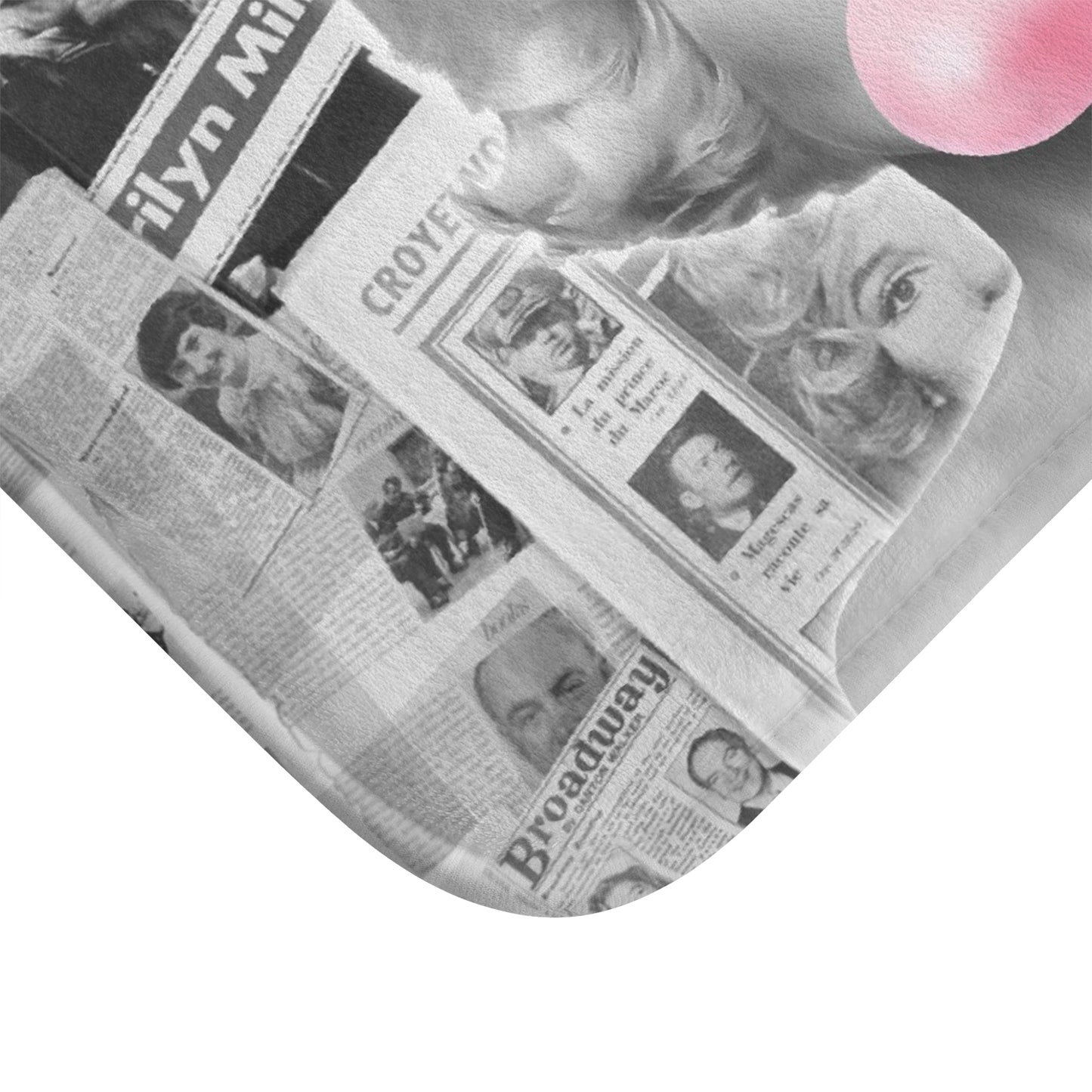 Marilyn Monroe Bath Mat - Black and White Vintage News Print - Marilyn Monroe Bubblegum Pink Autograph Bath Curtain
