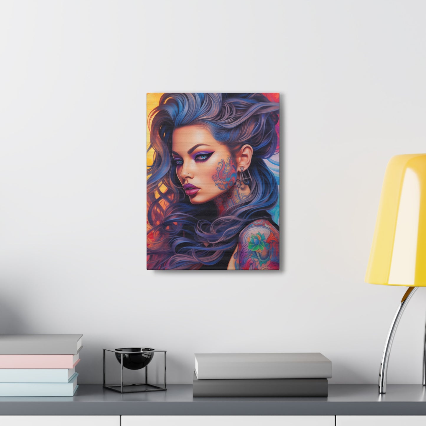 Gallery Wrapped Canvas, Edgy Tattooed Beauty, Urban Pop Art Canvas – Faye
