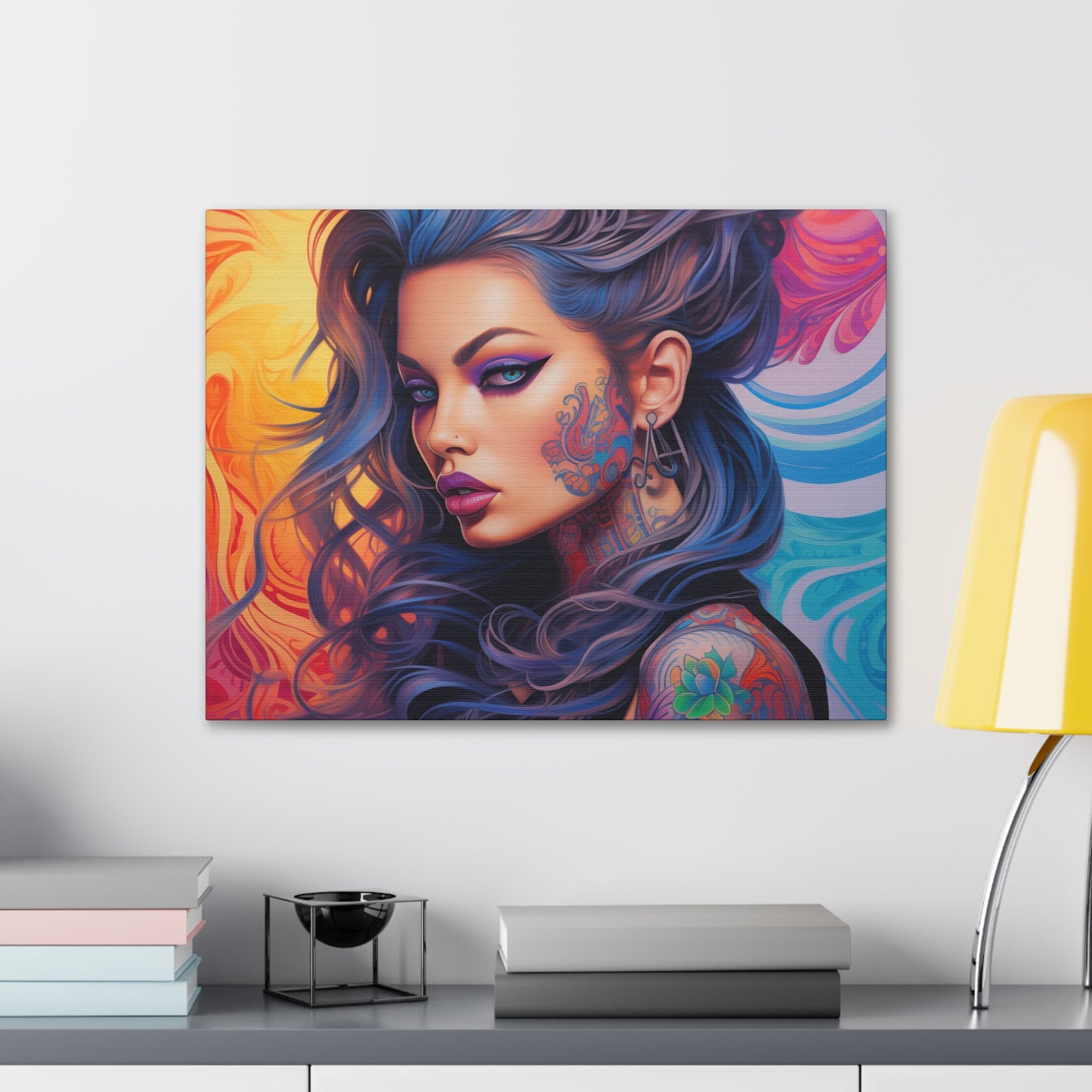 Gallery Wrapped Canvas, Edgy Tattooed Beauty, Urban Pop Art Canvas – Faye