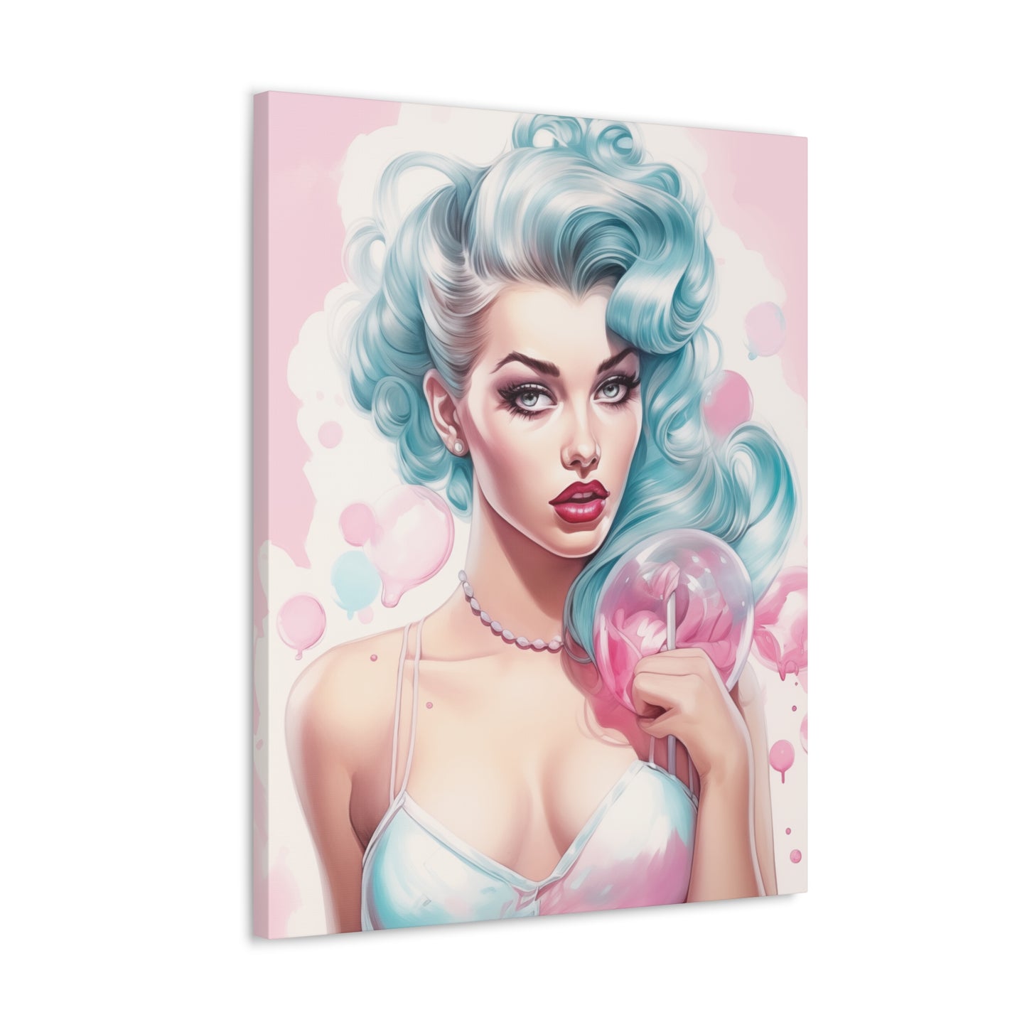 Canvas Gallery Wrapped High-Fashion Wall Art, Stylish Decor, Retro Femme Doll Pop Art – Tessa