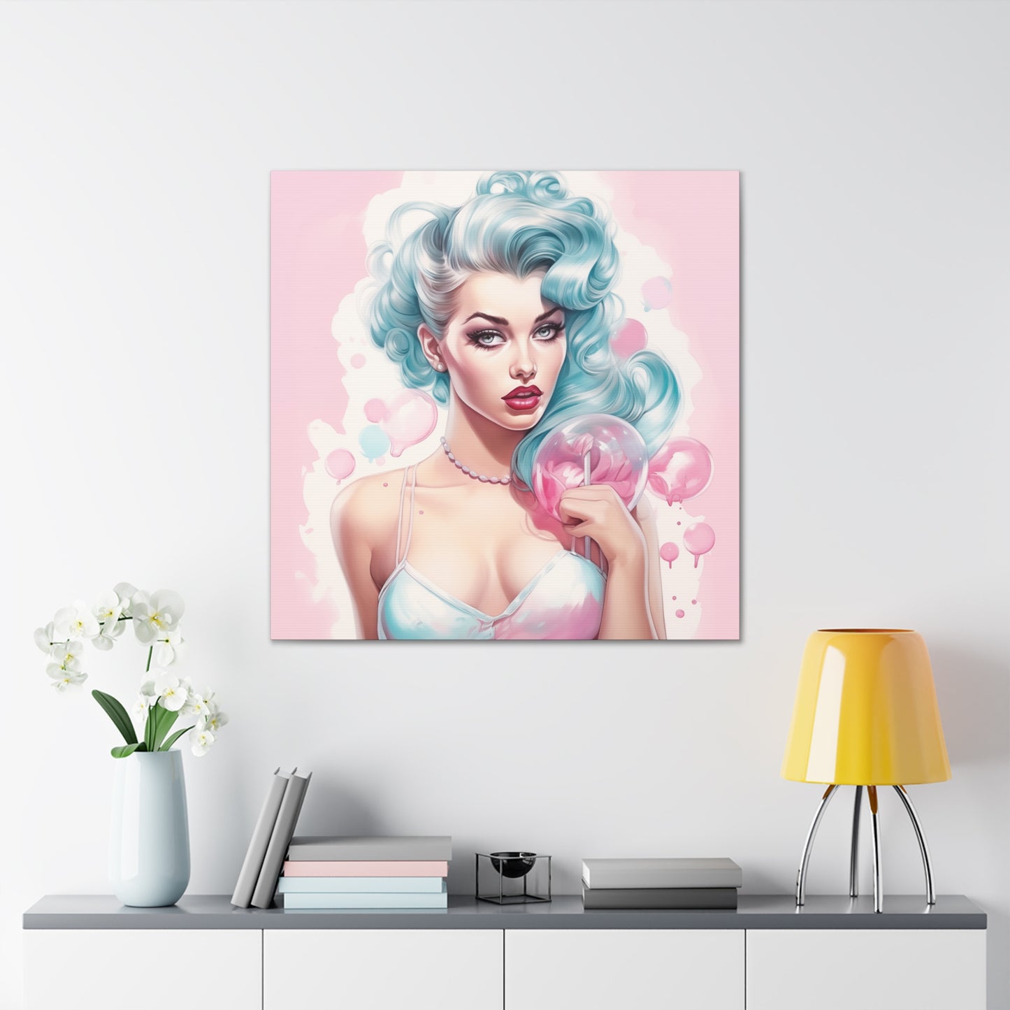 Canvas Gallery Wrapped High-Fashion Wall Art, Stylish Decor, Retro Femme Doll Pop Art – Tessa