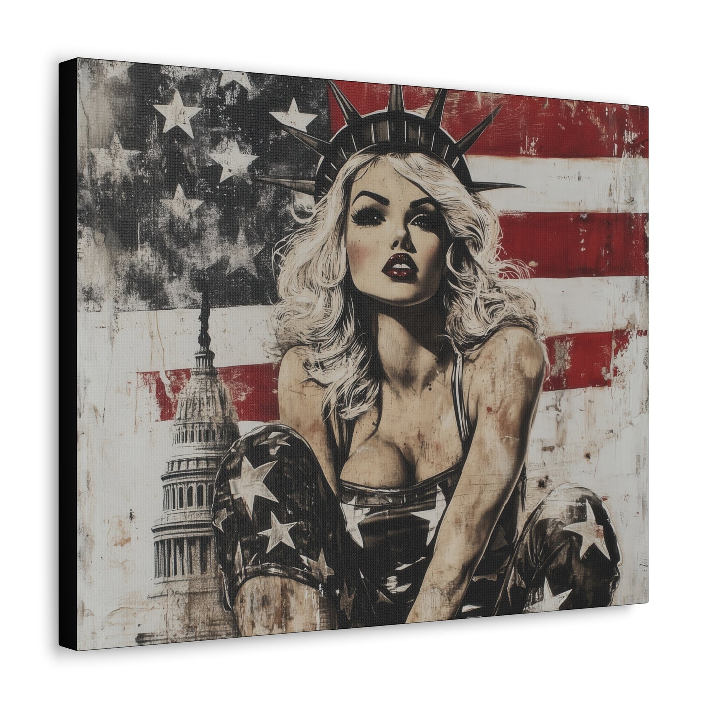 Gallery Wrapped Canvas, Liberty and Lace Art Canvas, Patriotic Art Canvas – Kimberly