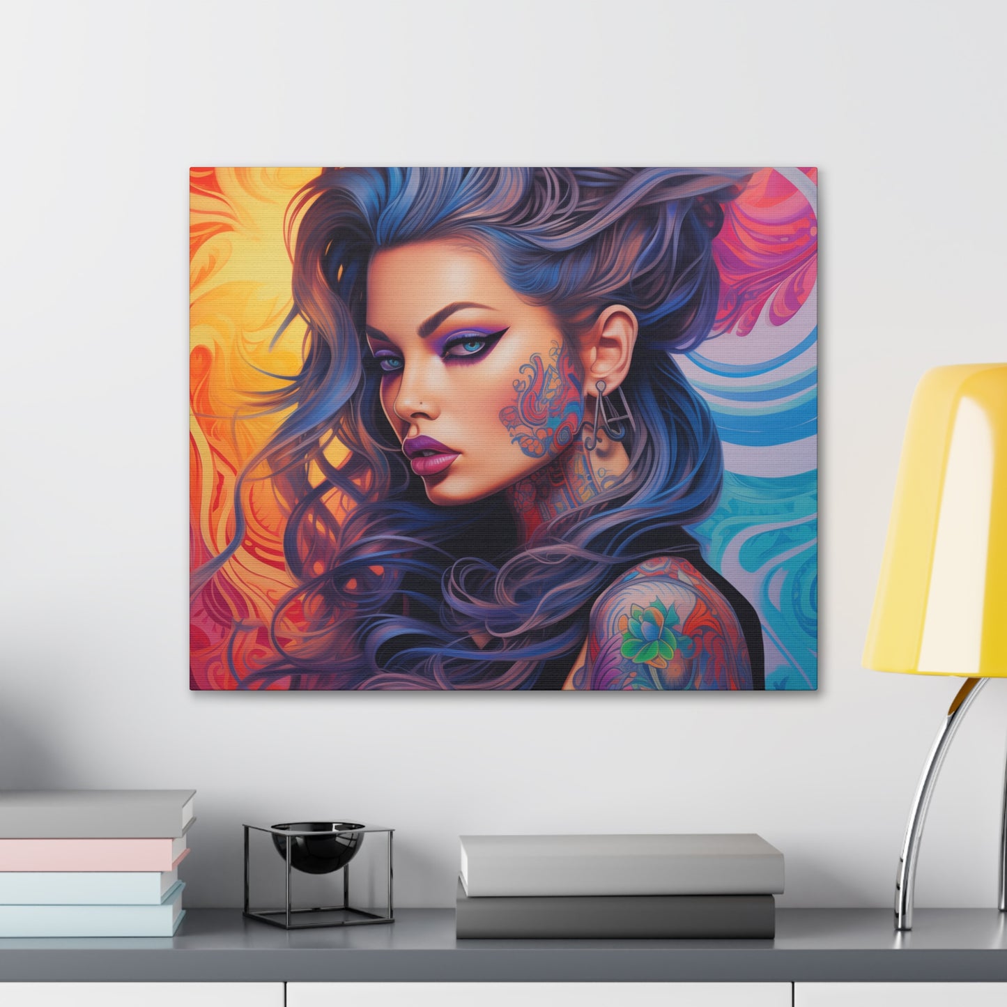 Gallery Wrapped Canvas, Edgy Tattooed Beauty, Urban Pop Art Canvas – Faye