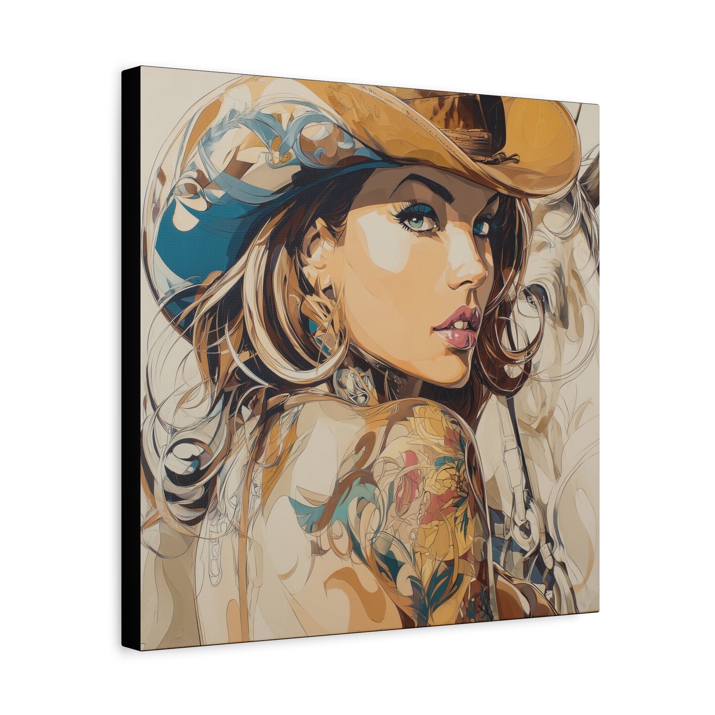 Gallery Wrapped Canvas, Wranglers and Wreckage Art Canvas, Erotic Pinup Art Canvas – Tessa