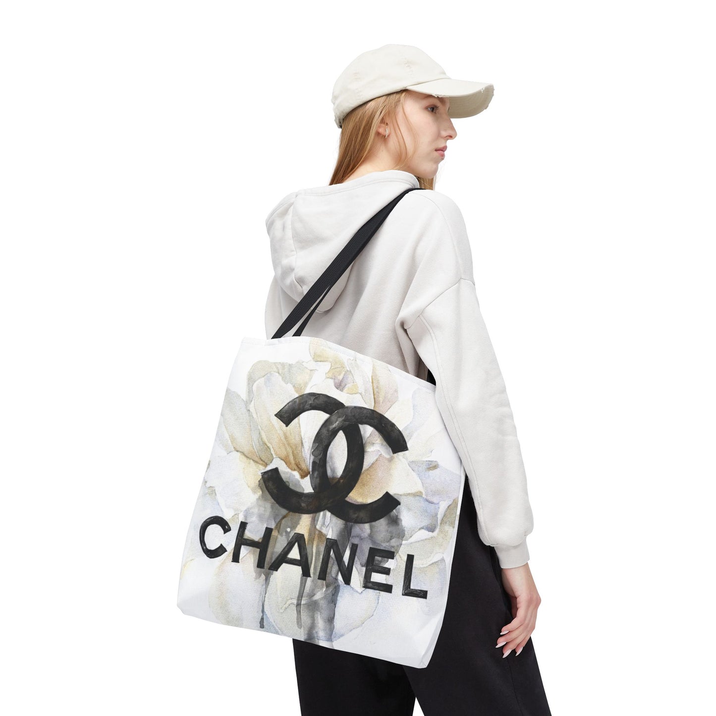 Watercolor Dahlia Tote Bag, Utility Tote - Designer Inspired Tote - White Dahlia