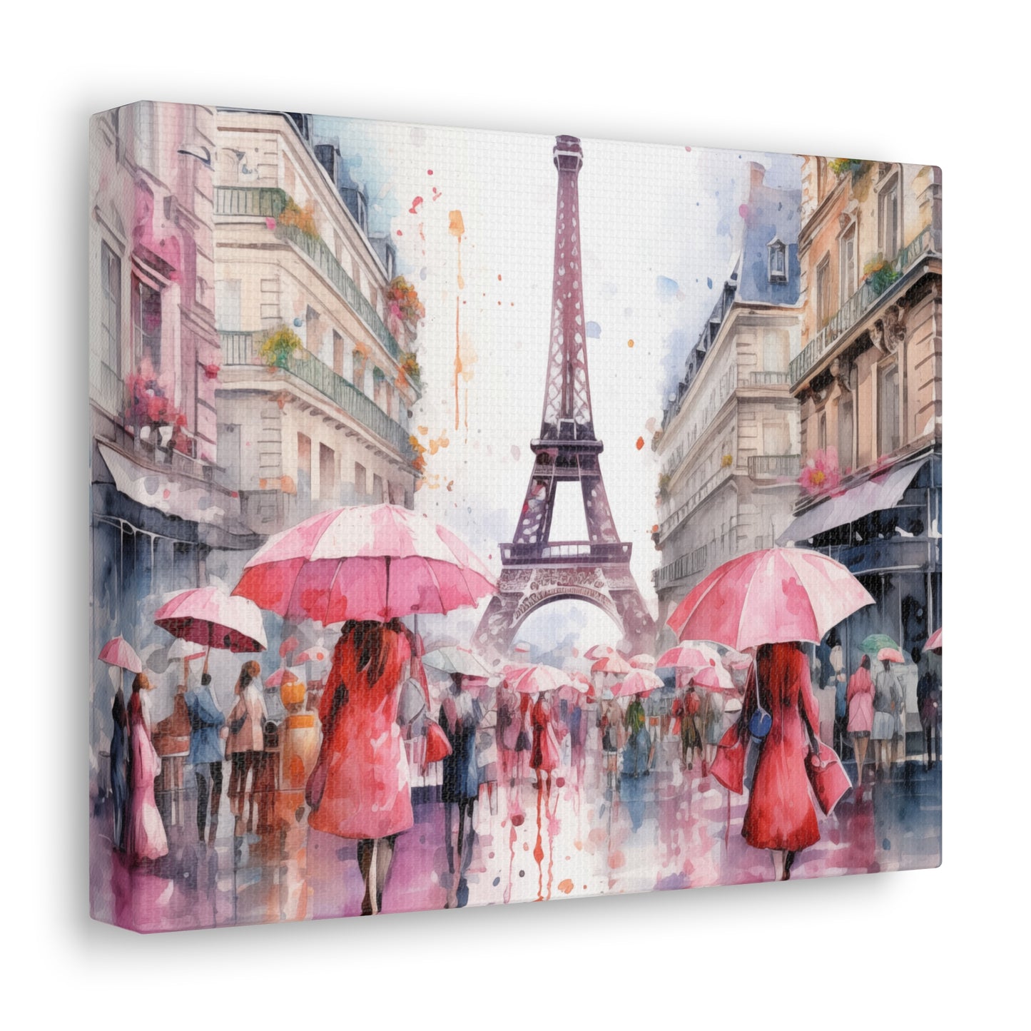 Eiffel Tower Wall Art, Paris France, Canvas Gallery Wrap - Pink Umbrellas