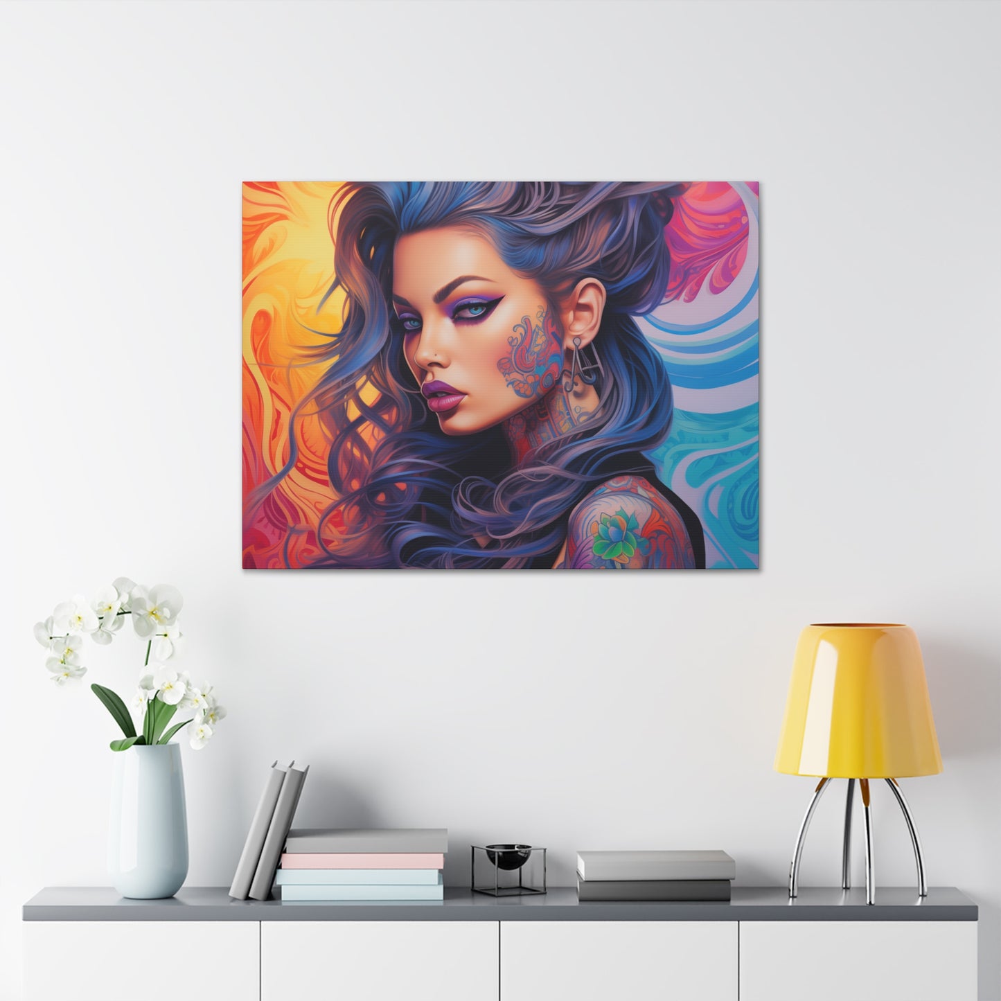 Gallery Wrapped Canvas, Edgy Tattooed Beauty, Urban Pop Art Canvas – Faye