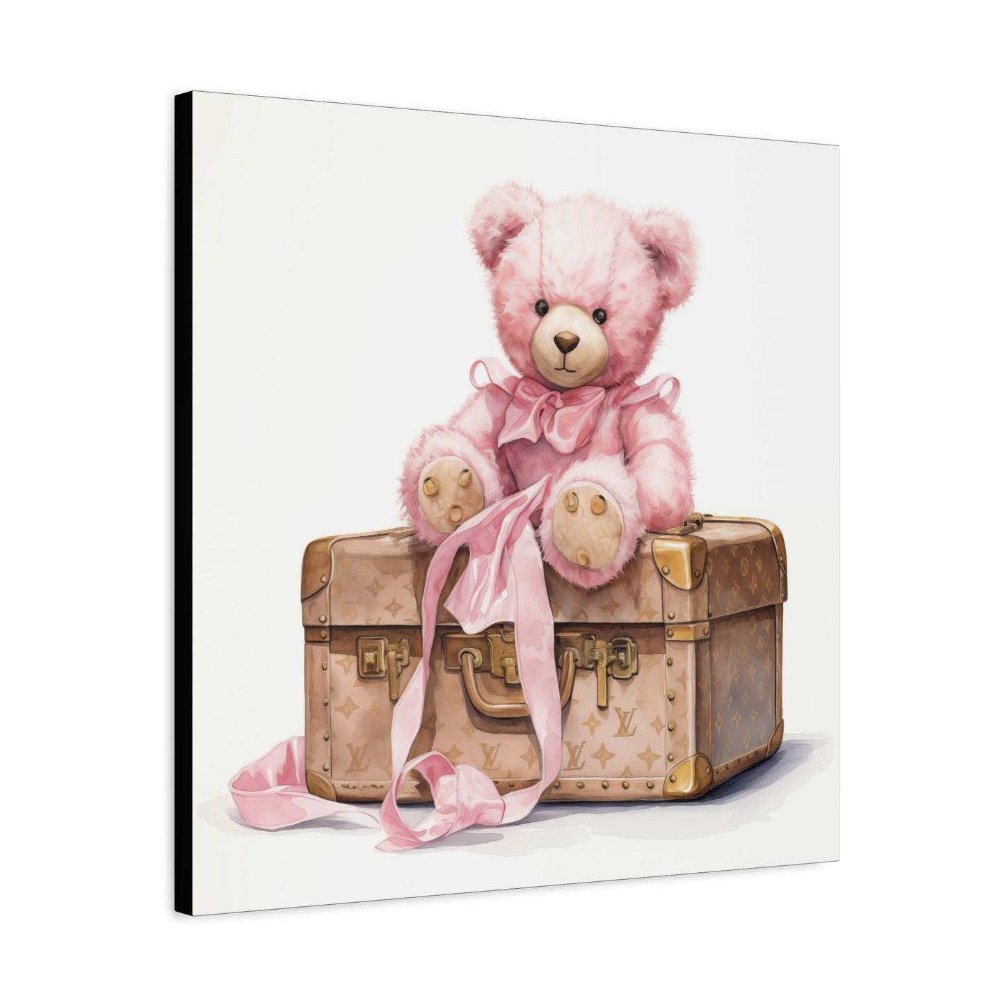 Canvas Gallery Wrap - Designer Inspired Trunk Bear Wall Art - Gold Buttons