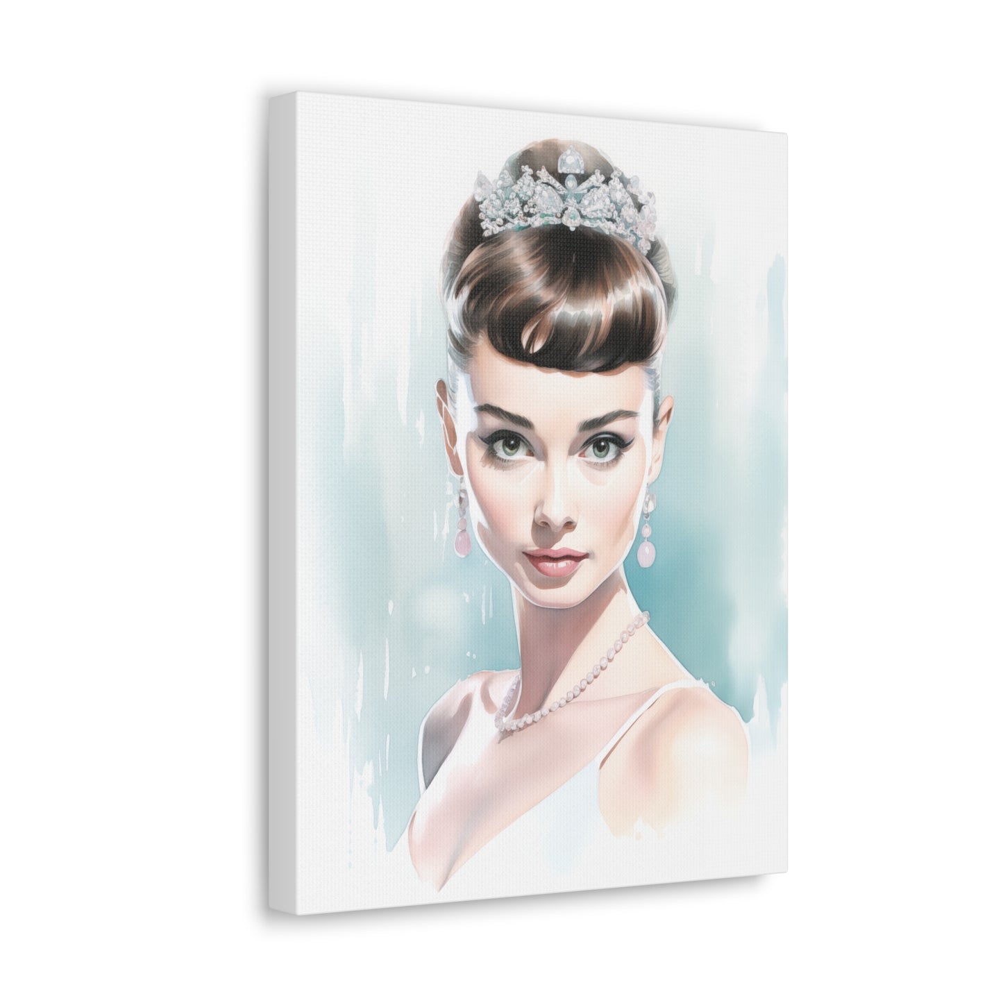 Canvas Wall Art, Gallery Wrapped Pop Art, Celebrity Wall Art – Audrey Hepburn - Robin Egg Blue