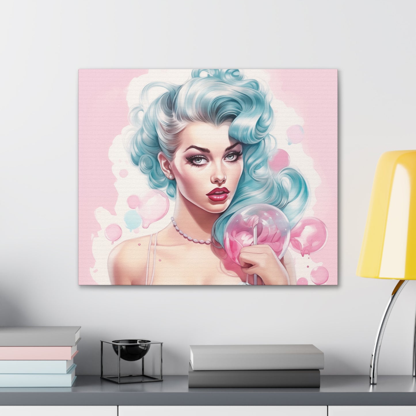 Canvas Gallery Wrapped High-Fashion Wall Art, Stylish Decor, Retro Femme Doll Pop Art – Tessa