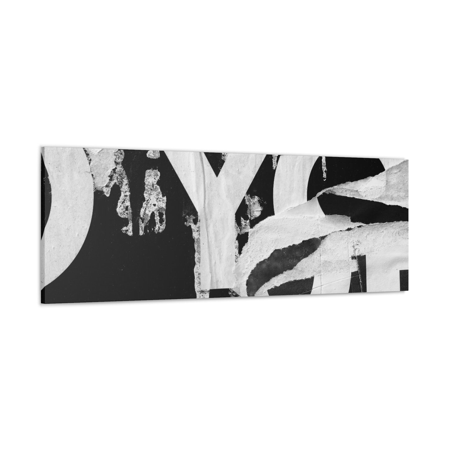 Canvas Wall Art, Gallery Wrapped Urban Street Art, Abstract Torn Poster Street Art - Black and White YO
