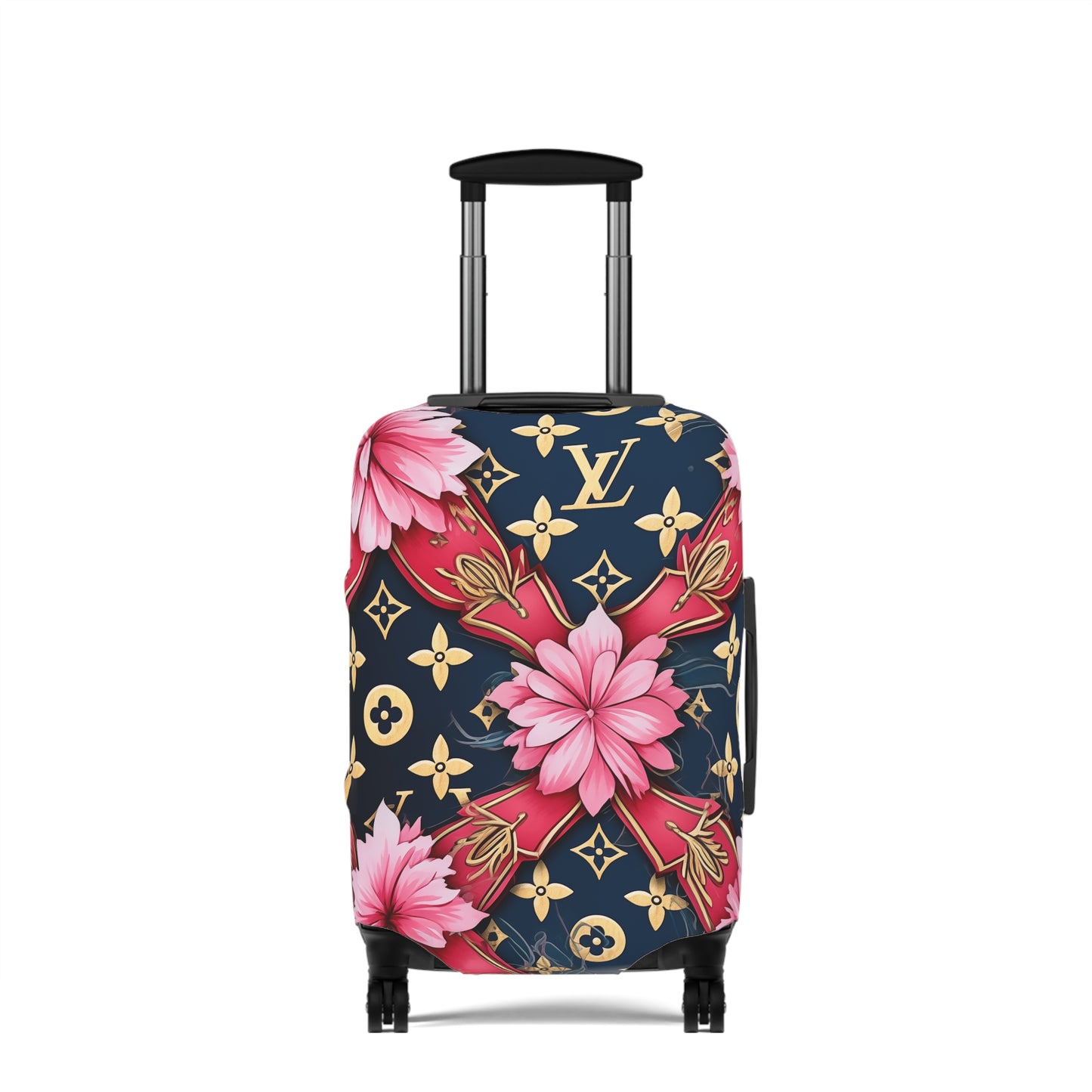 Designer Inspired Luggage Cover - LV Navy Pink Blossom