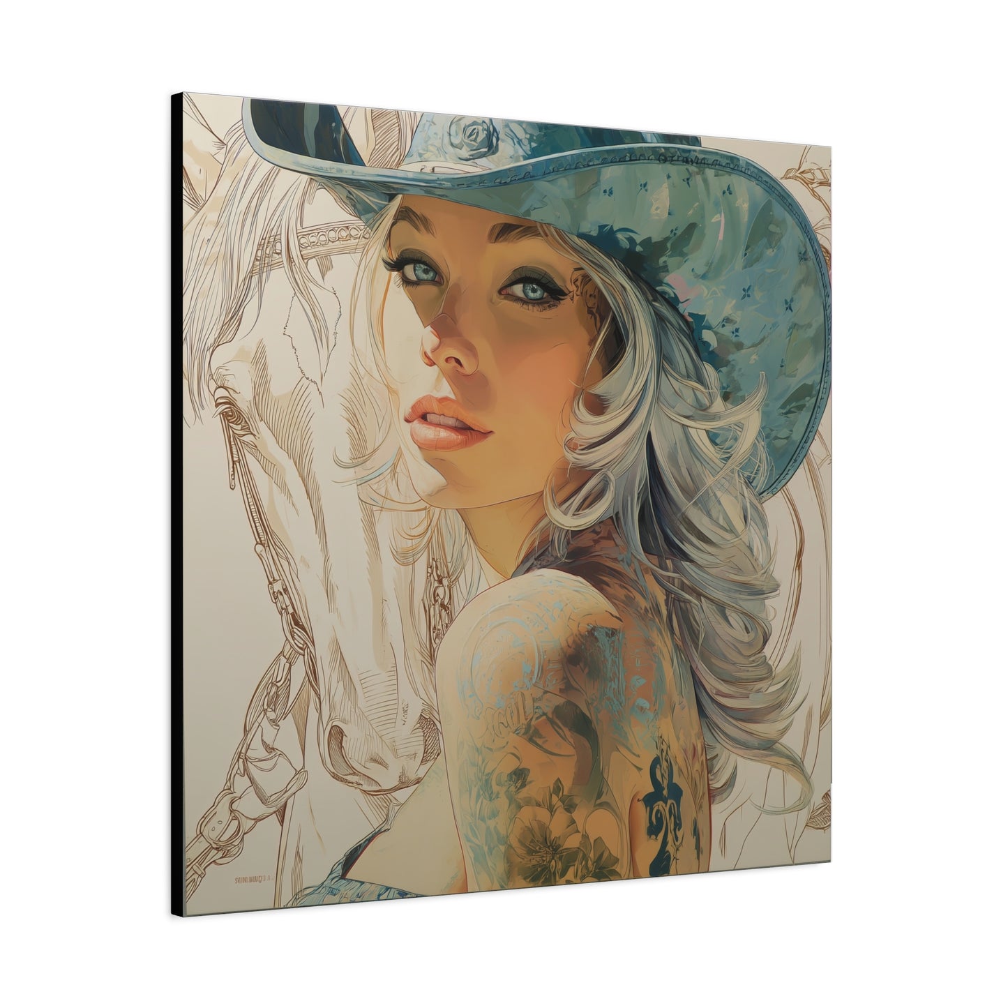 Gallery Wrapped Canvas, Wranglers and Wreckage Art Canvas, Erotic Pinup Art Canvas – Willa